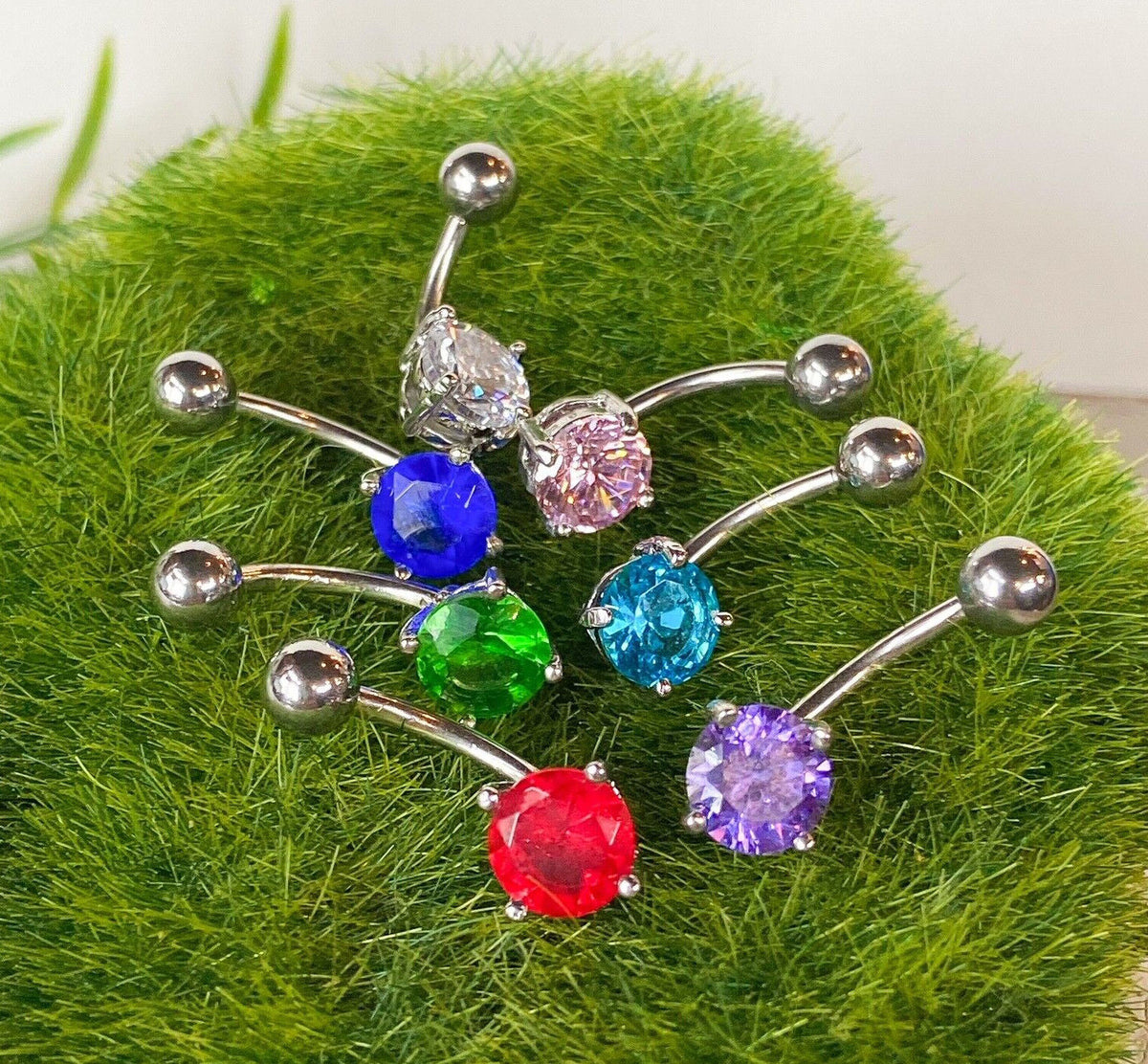 1pc Solitaire CZ Gem Belly Ring Navel Piercing Pierced Naval Body Jewelry