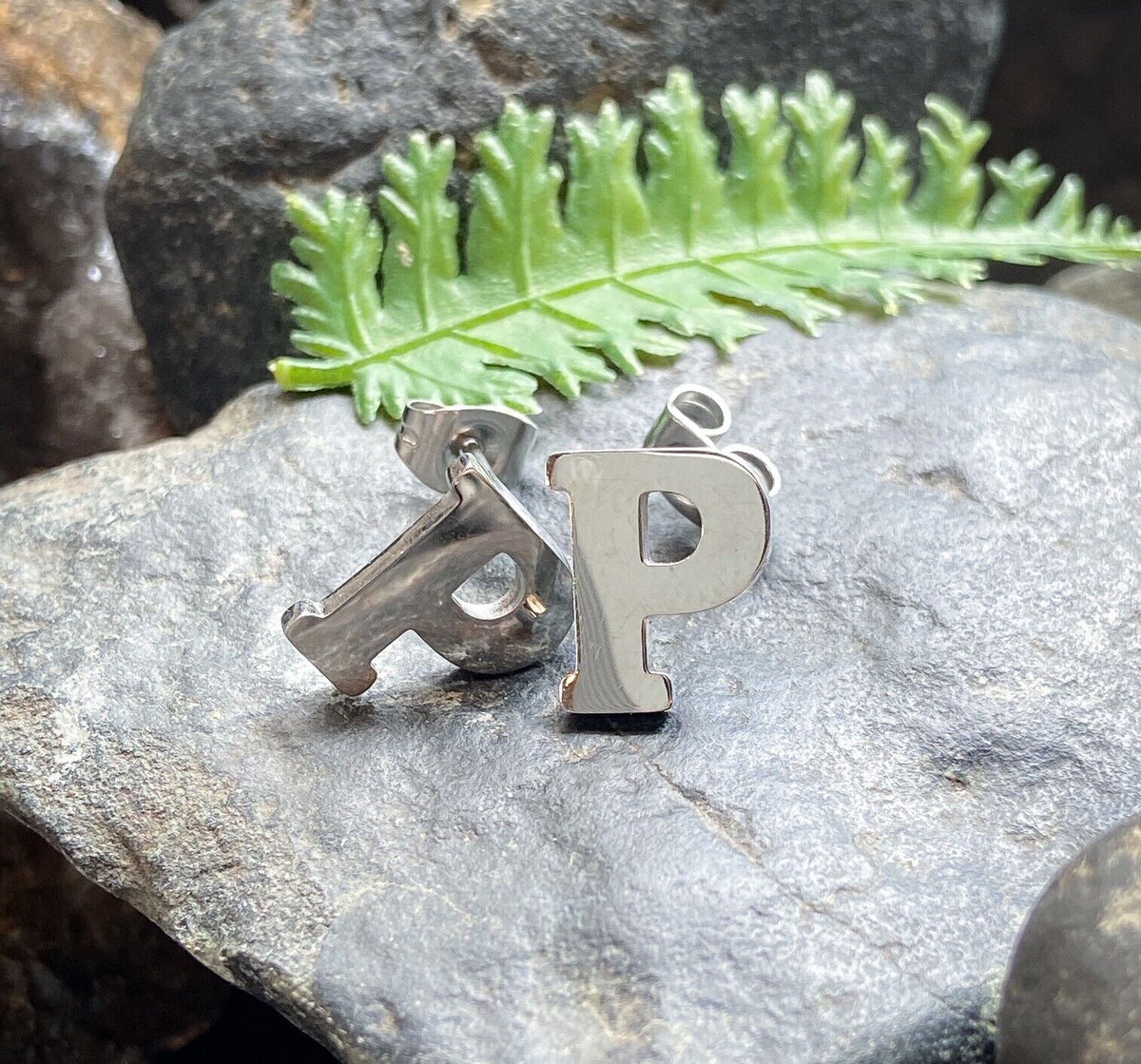 PAIR of 316L Stainless Steel Initial / Alphabet 20g Earrings - A to Z available! (Letter: P)