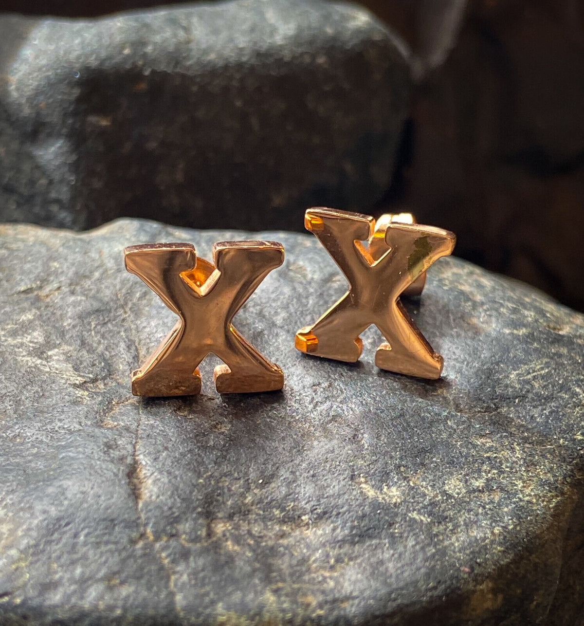 PAIR Rose Gold Plated Steel Initial / Alphabet 20g Earrings - A to Z available! (Letter: X)