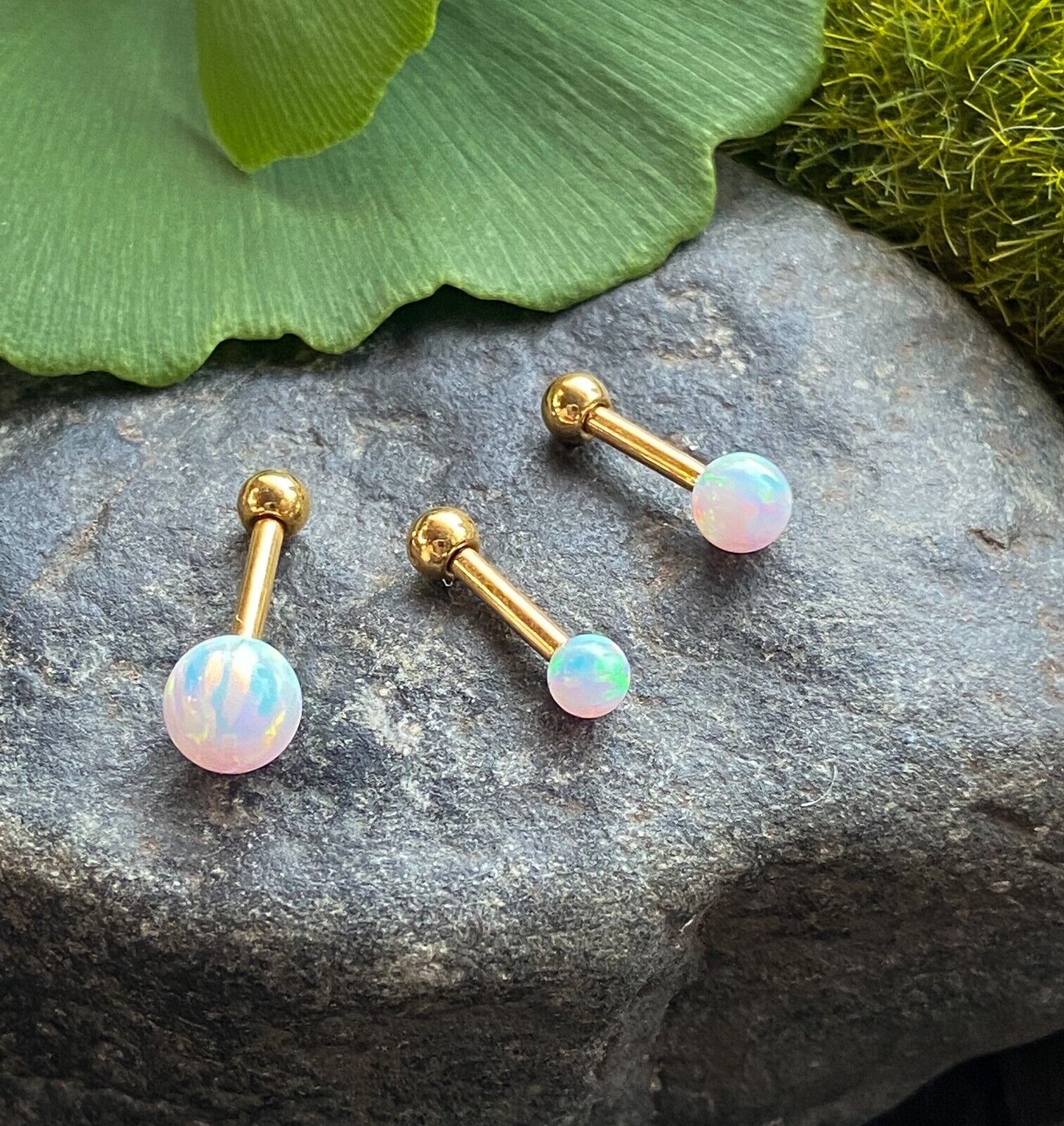 1pc Opal Ball Internally Threaded Tragus Helix Cartilage Ring Barbell 16g 1/4" (Post Color: Yellow Gold)