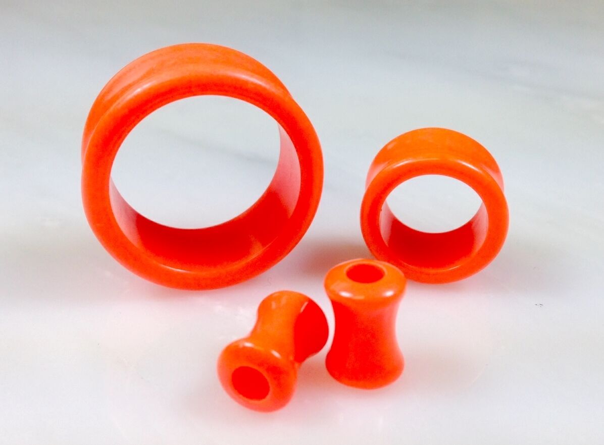 PAIR Solid Color Ear Tunnels Plugs Gauges Earlets - 3mm through 30mm available (Main Color: Orange)