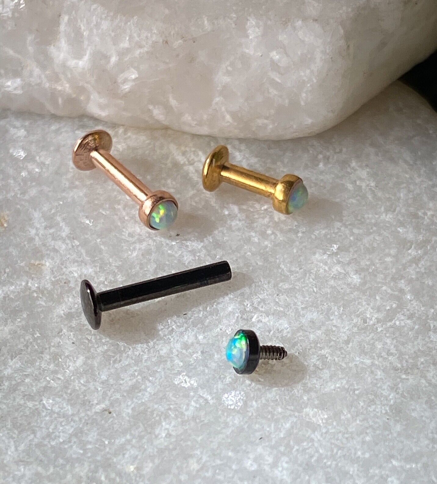 1pc Opal Set Ion Plated Surgical Steel Internally Threaded Labret Monroe