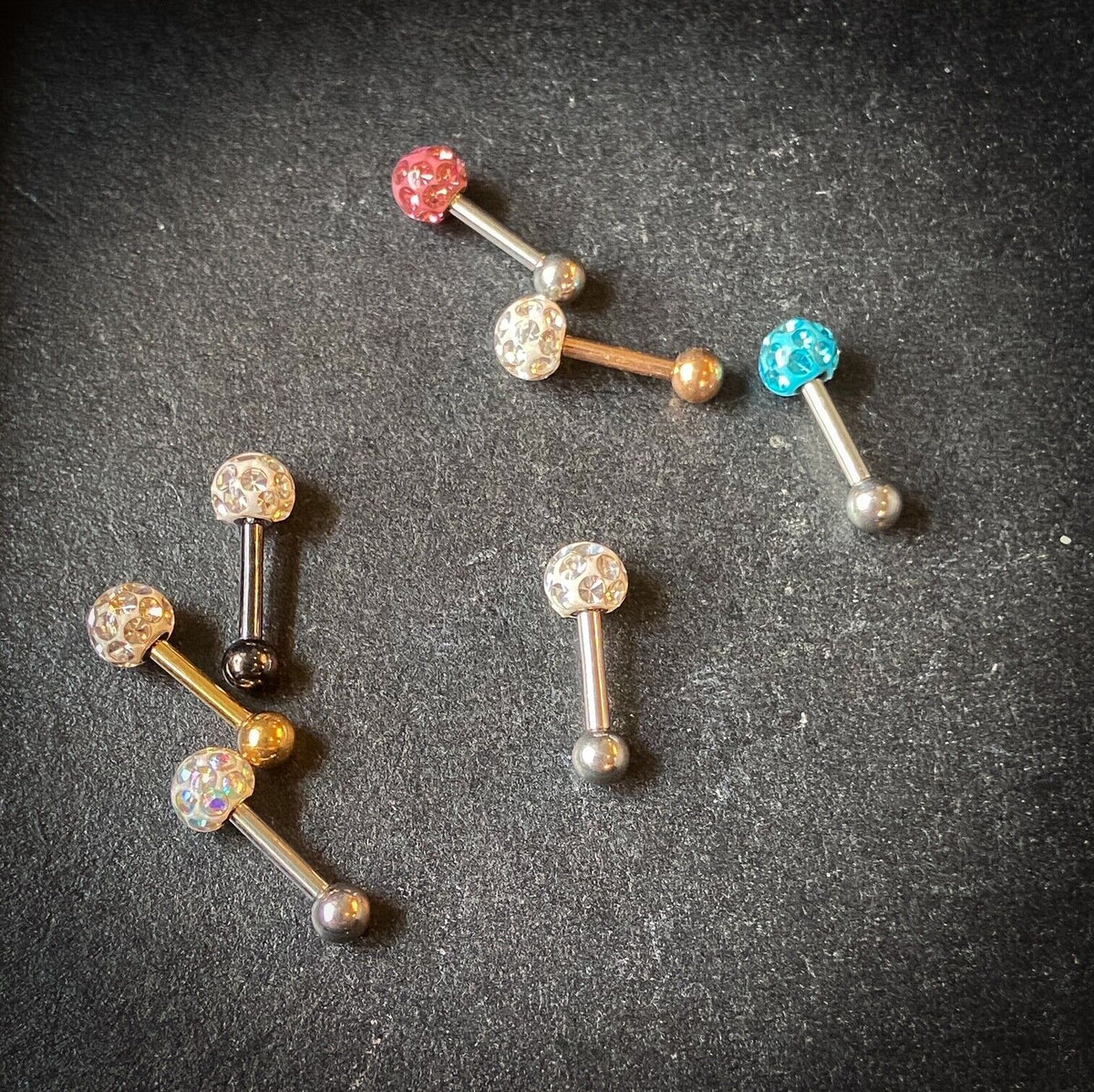 1pc Epoxy Coated Crystal Paved Ball Helix Tragus Cartilage Barbell Int. Threaded