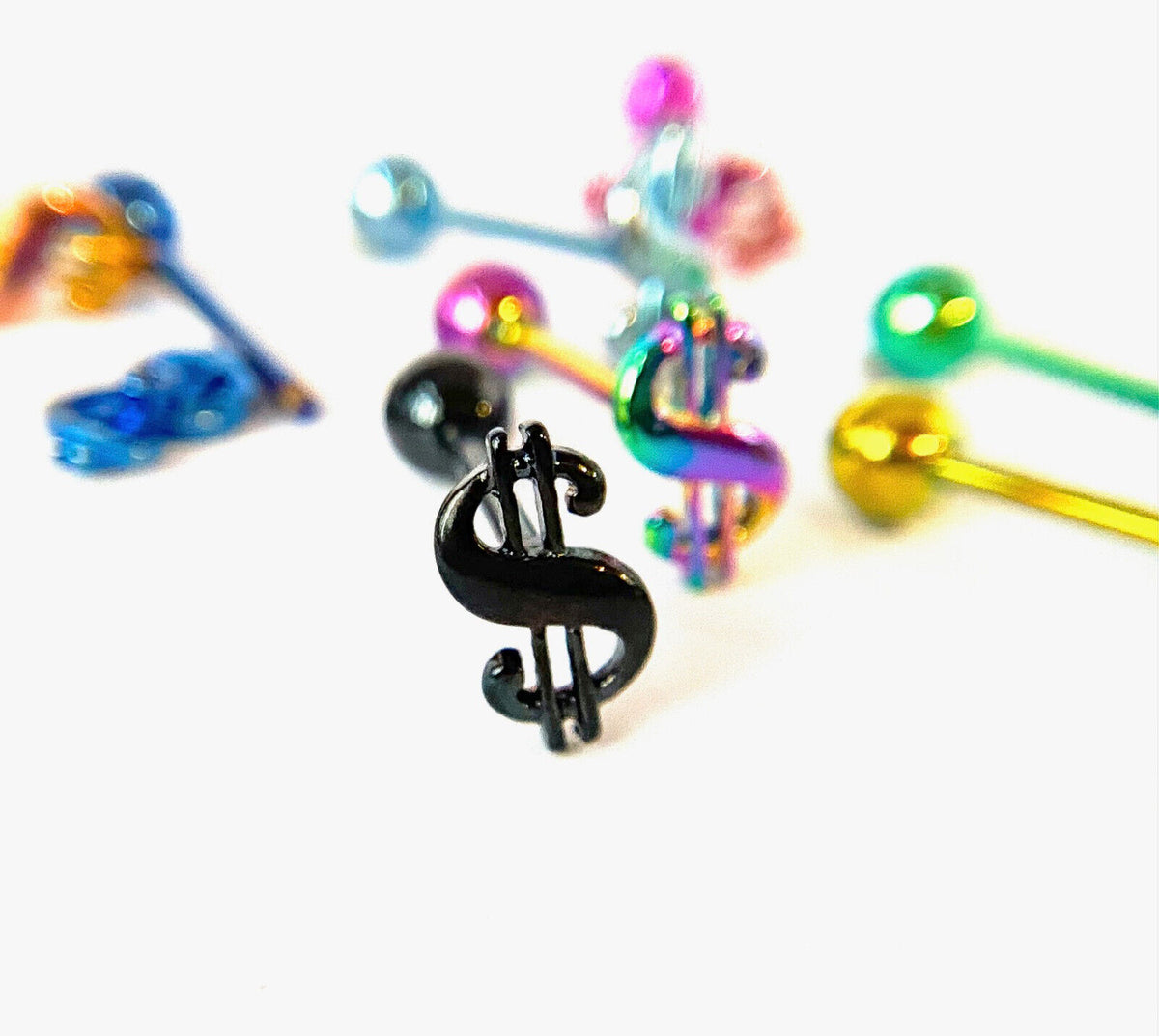 1pc Money $ Dollar Sign Design Tongue Ring Titanium Anodized 14g Tounge Barbell
