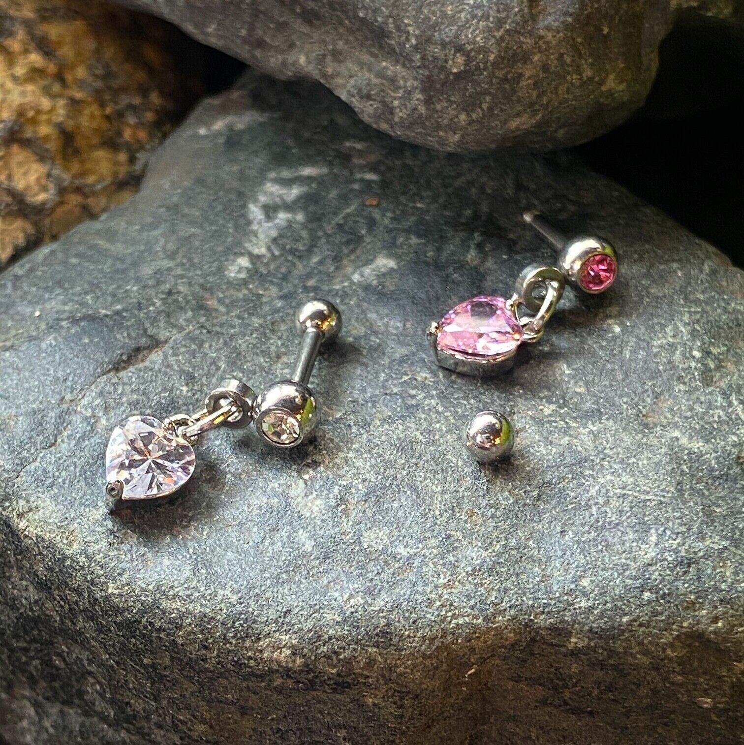 1pc Crystal Heart Dangle Tragus Helix Cartilage Ring 16g 1/4"- choose your color