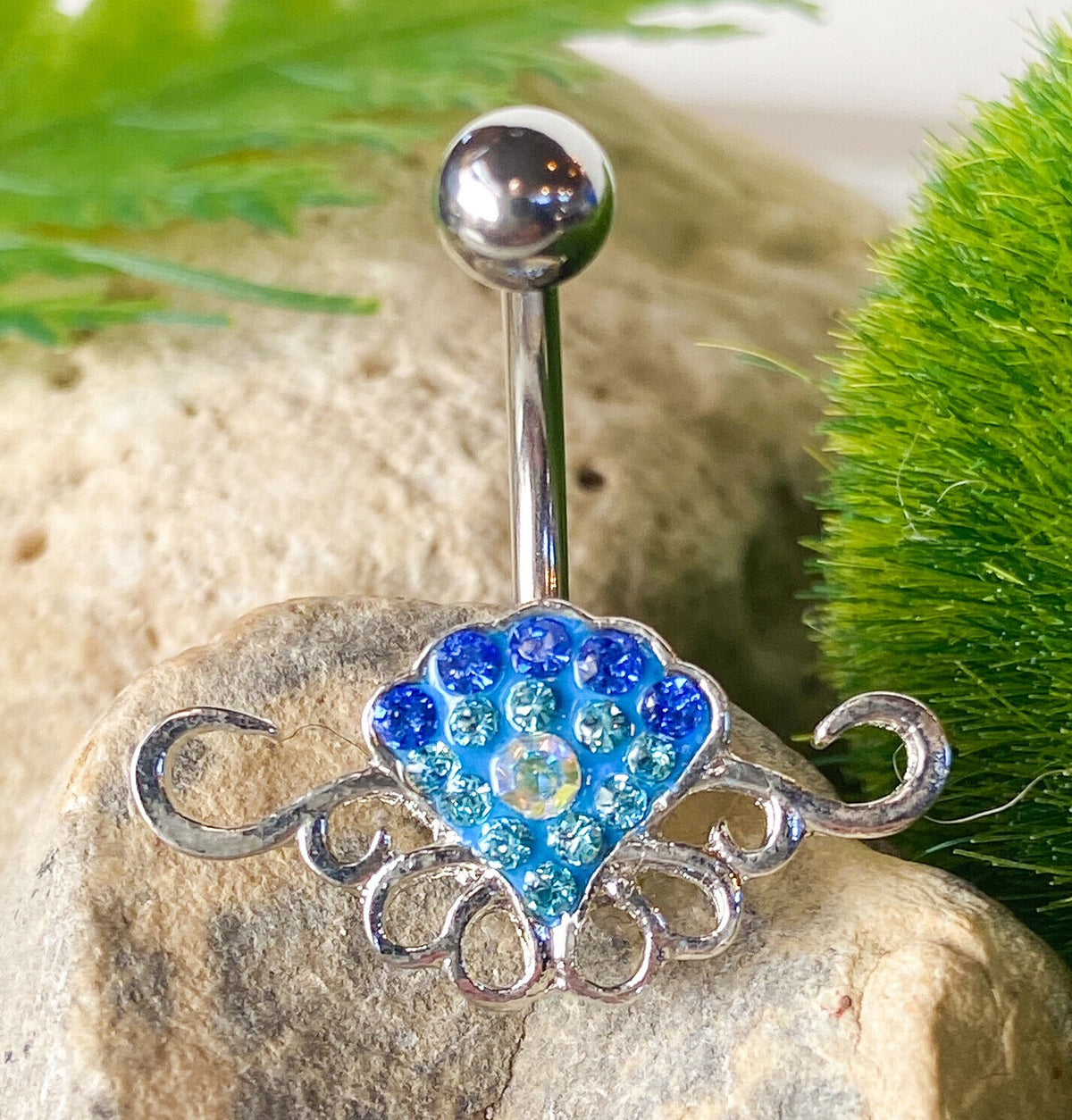 Tribal Crystal Explosion Blue Gem Belly Ring Navel Piercing Pierced Naval