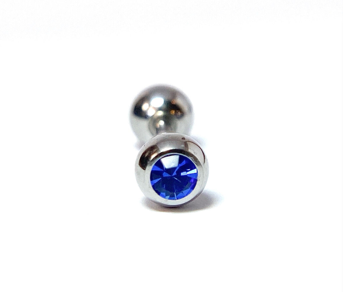 1pc Press-Fit Gem 316L Surgical Steel Barbell Tragus Stud Ring 16g 1/4" (6mm) (Color: Blue)