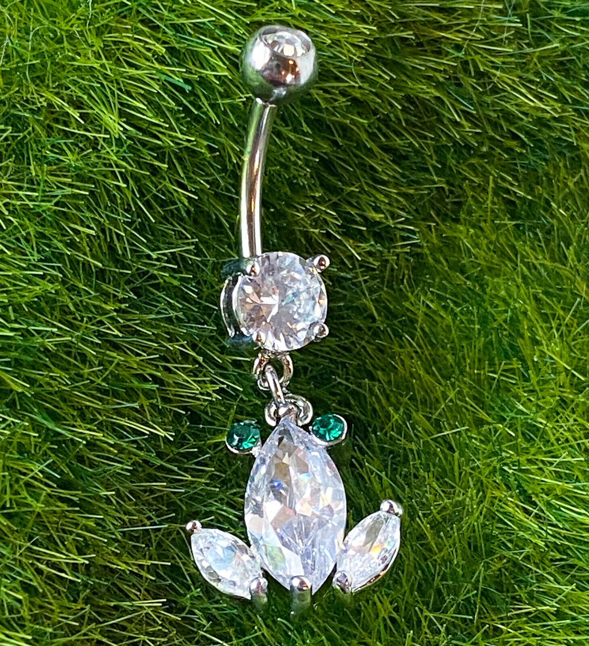 Crystal Gem Frog Dangle Belly Ring Pierced Navel 14g 316L Surgical Steel