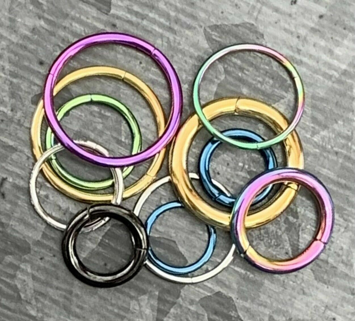 PAIR of Hinged Segment Rings Septum Clicker Hoops PVD over 316L Surgical Steel 