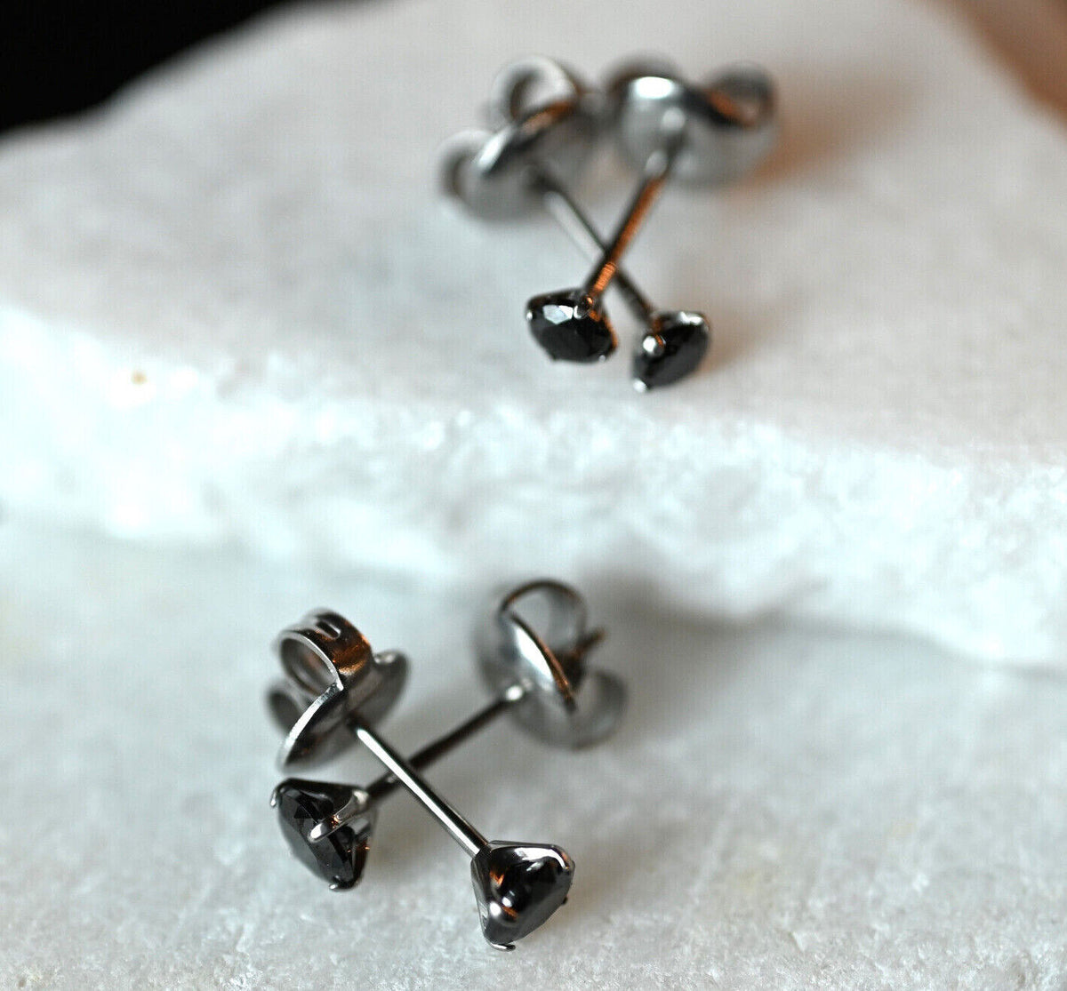PAIR Martini Set CZ Gem Stud Earrings 6AL-4VELI ASTM F136 Implant Grade Titanium (Color: Black)