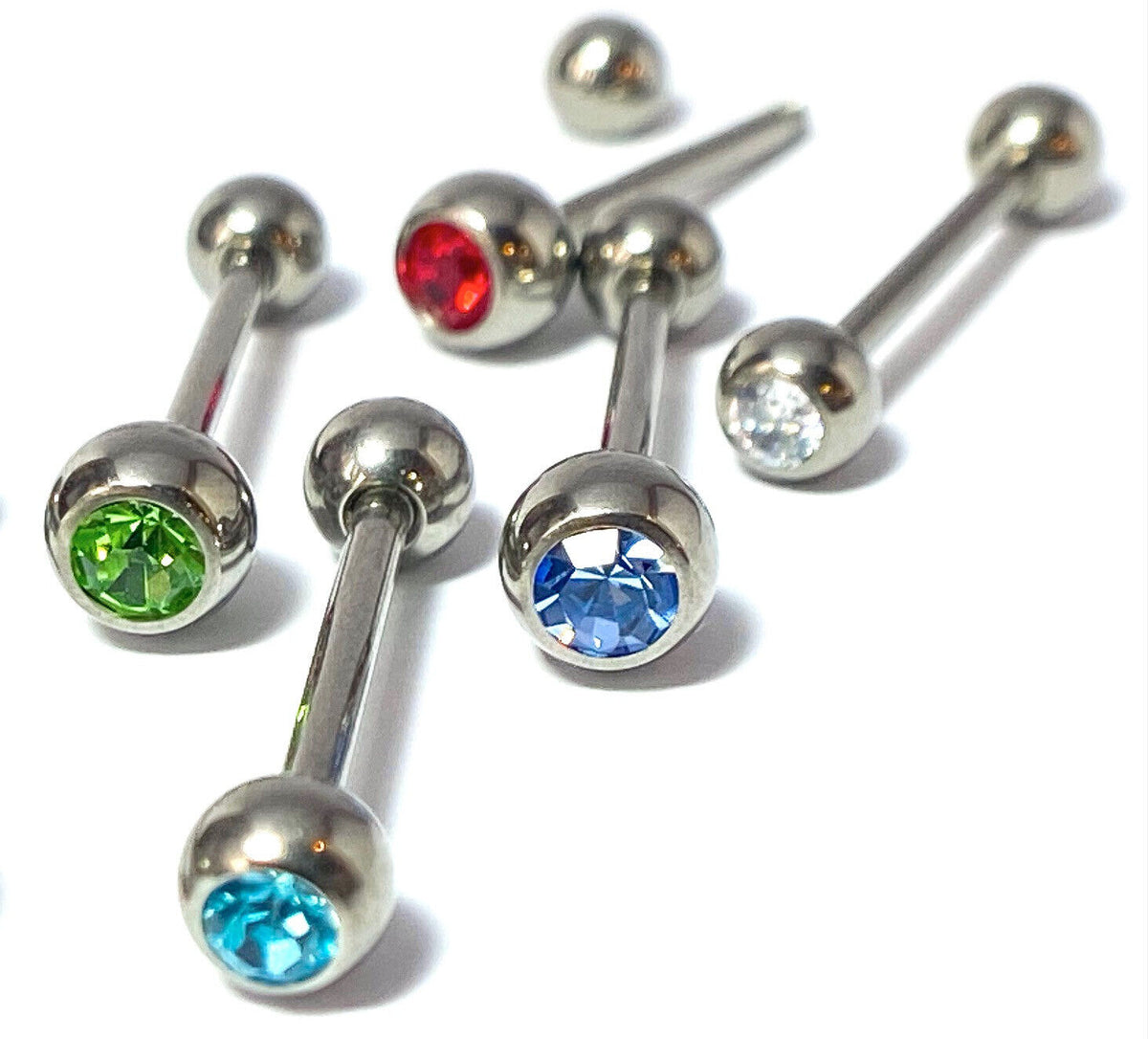 1pc Solid Grade 23 Titanium Barbell 14g, 5/8" (16mm) Tongue Tounge Ring w/Gem