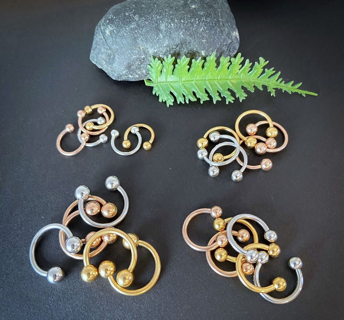 3 PAIR Value Pack Steel, Gold and Rose Gold Circular Barbells Horseshoes 16g 14g
