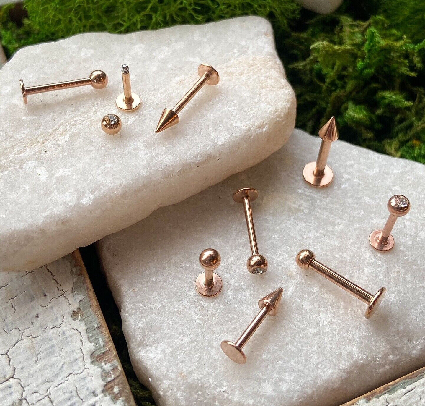 1pc Rose Gold Ball, Spike or Gem Style Labret, Monroe Stud Lip Ring