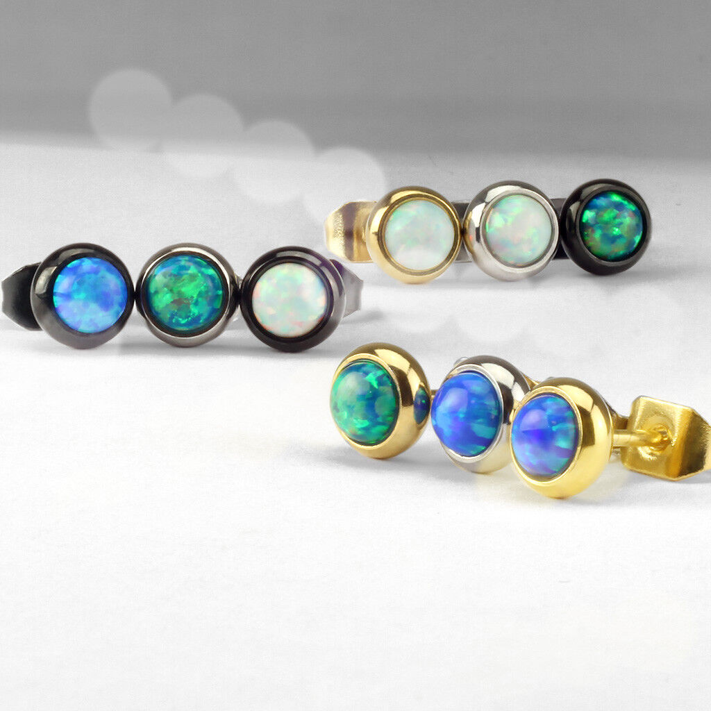 PAIR Bezel Set Opal 316L Surgical Steel Earrings - choose from 18 color combos!