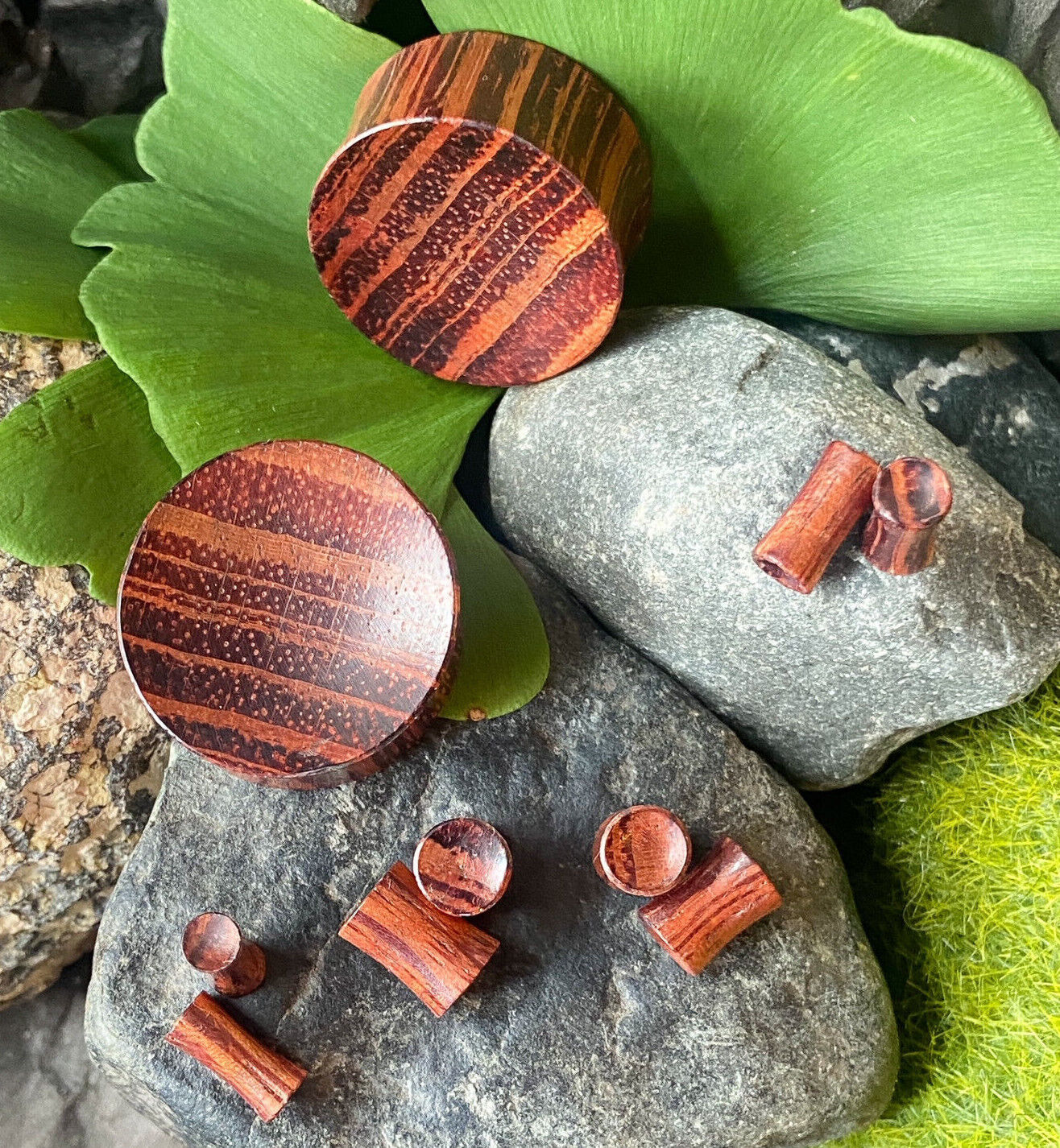 PAIR Concave Red Tiger Wood Plugs Organic Earlets Gauges Body Jewelry