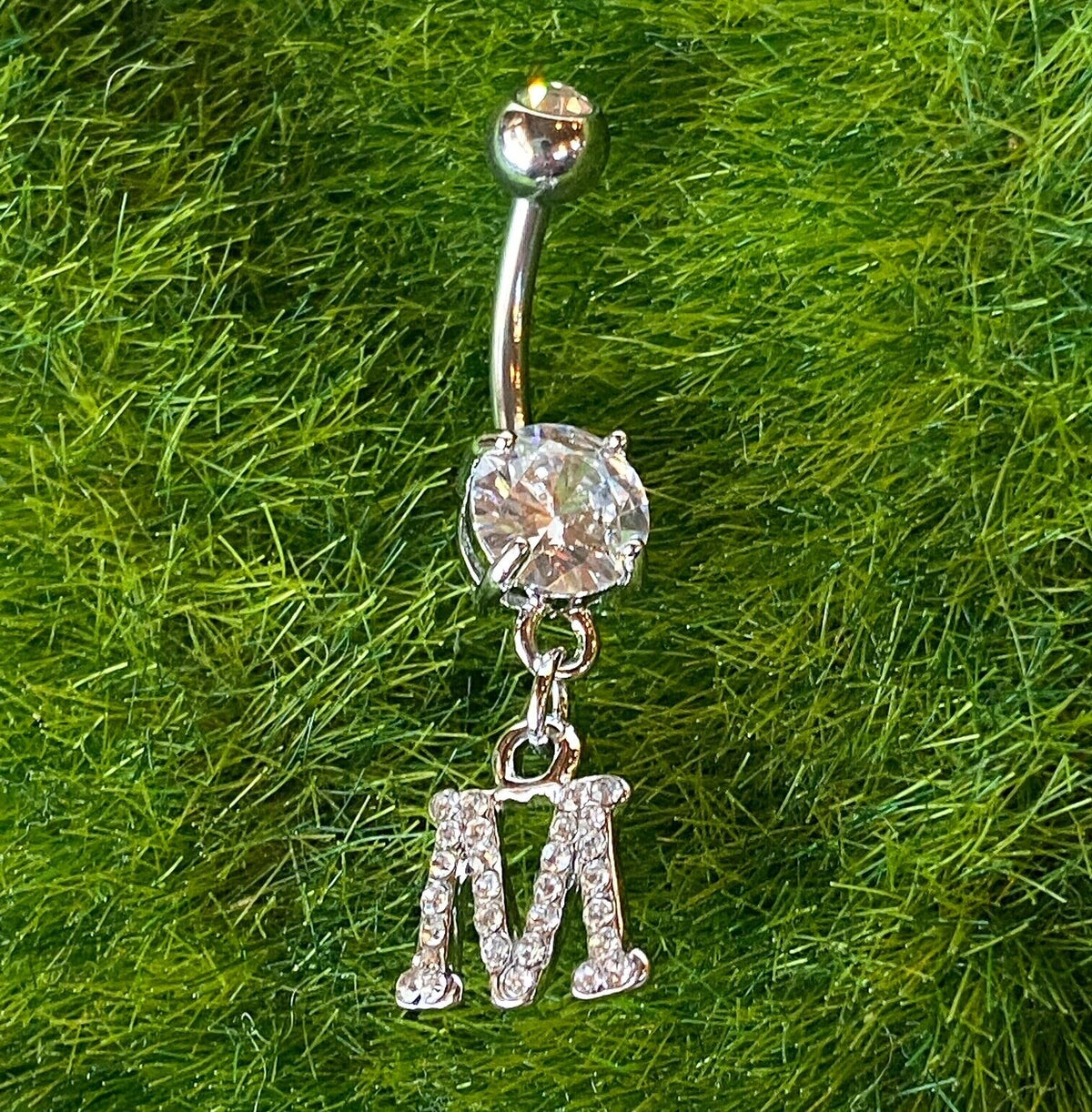 1pc Initial Clear Gem Belly Ring Navel Piercing Pierced Letter Naval Jewelry (Initial: M)