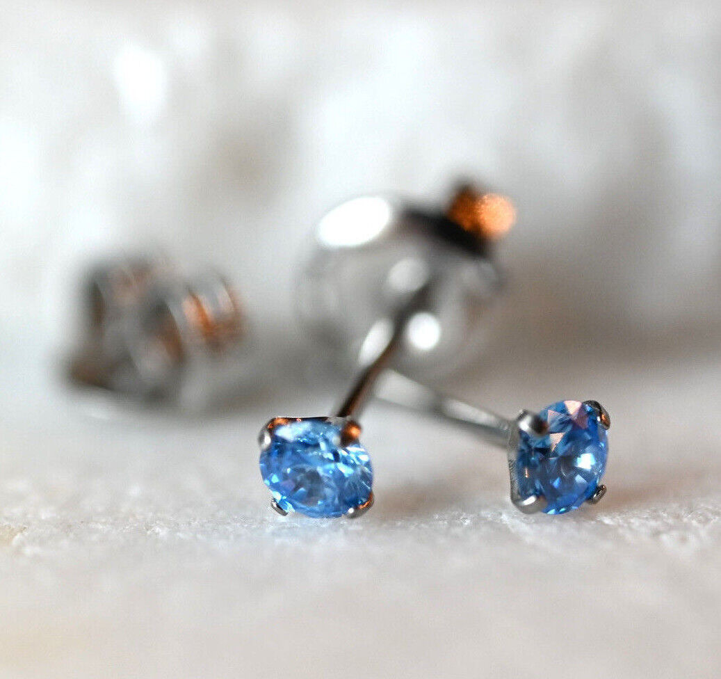 PAIR Martini Set CZ Gem Stud Earrings 6AL-4VELI ASTM F136 Implant Grade Titanium (Color: Aqua)