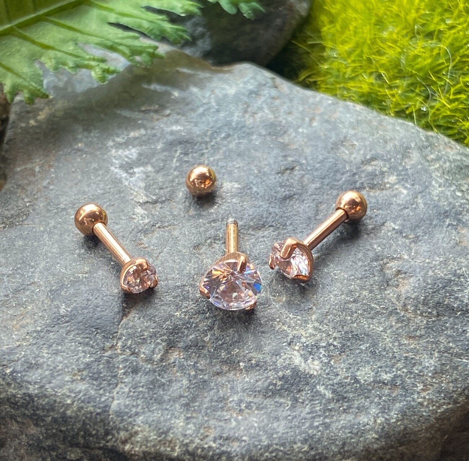 1pc Prong Set Gem Black, Yellow Gold or Rose Gold Tragus Cartilage Ring 16g 1/4" (Color: Rose Gold)