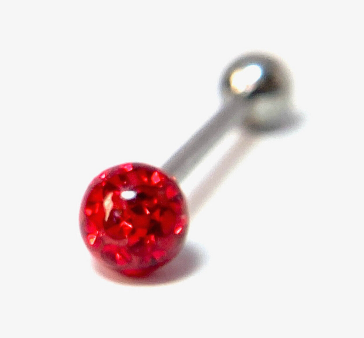 1pc Epoxy Coated Crystal Paved Ball Internally Threaded 16g Tongue Ring Barbell (Color: Red)