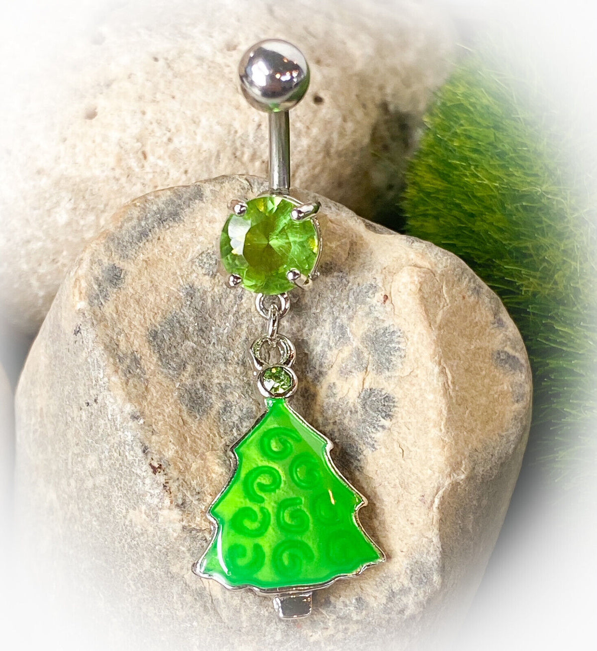 Green Christmas Tree Gem Belly Ring Navel Piercing Pierced Naval