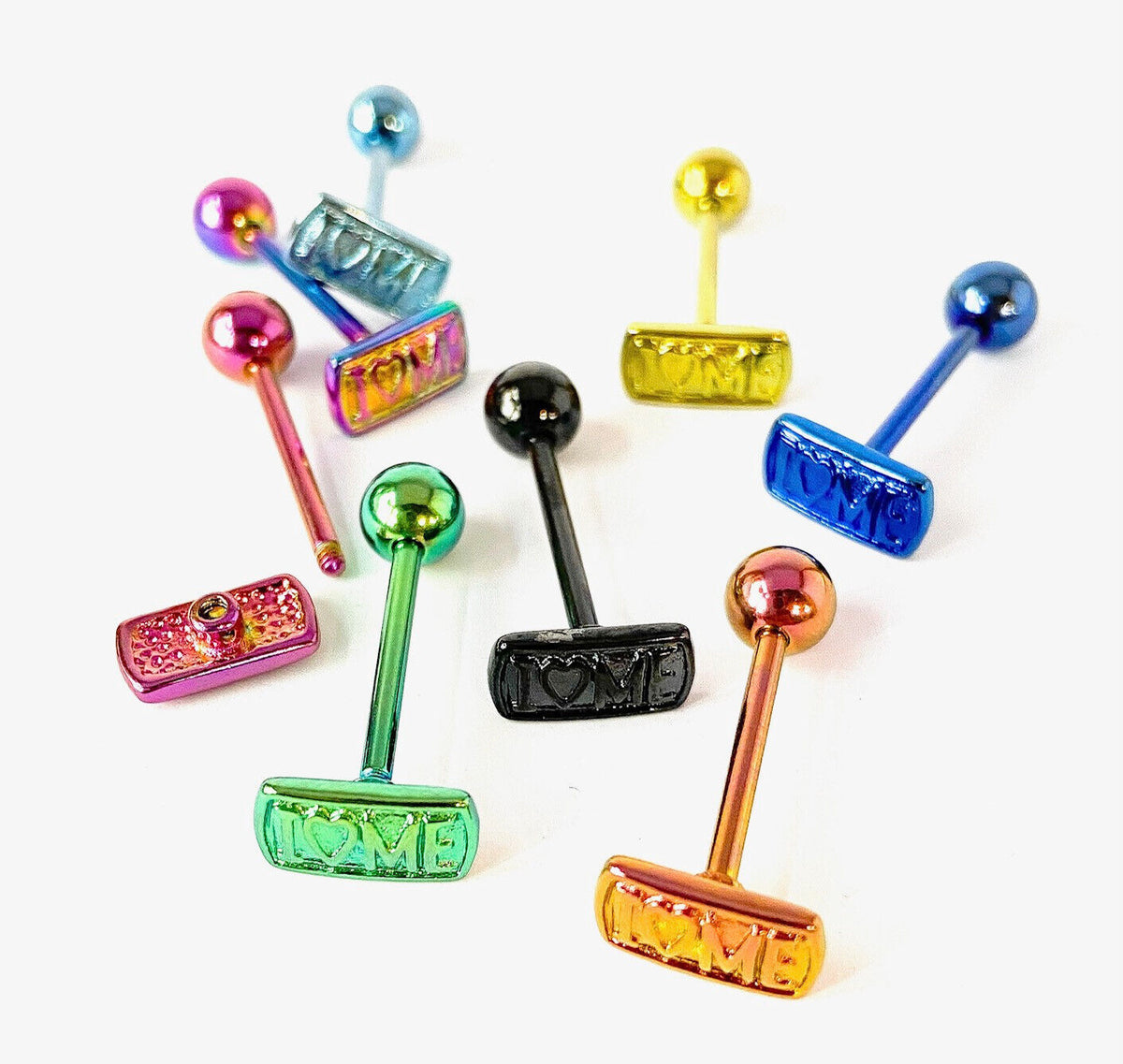 1pc I LOVE ME Design Tongue Ring Lady Bug Titanium Anodized 14g Tounge Barbell
