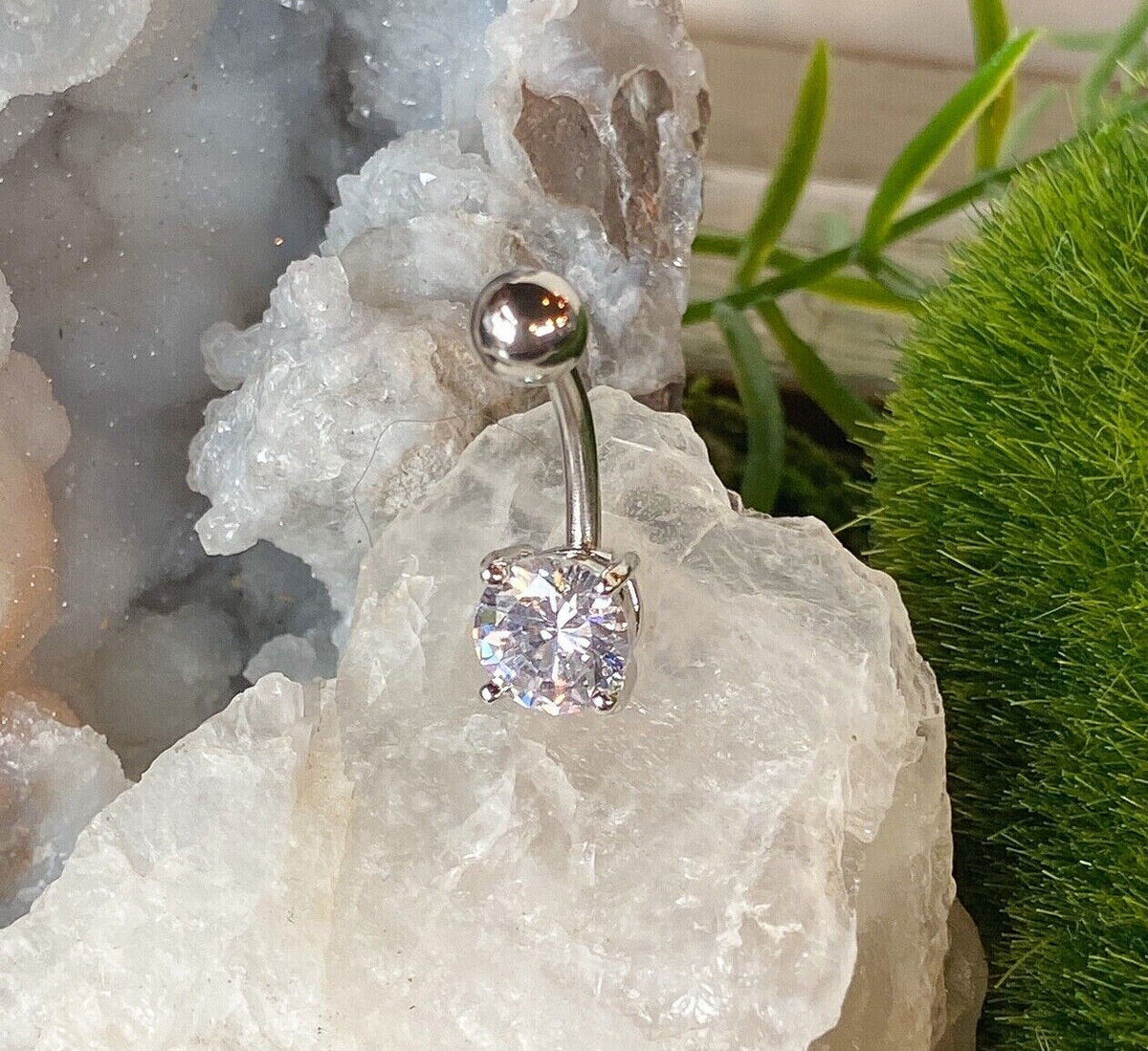 1pc Solitaire CZ Gem Belly Ring Navel Piercing Pierced Naval Body Jewelry (Color: Clear)