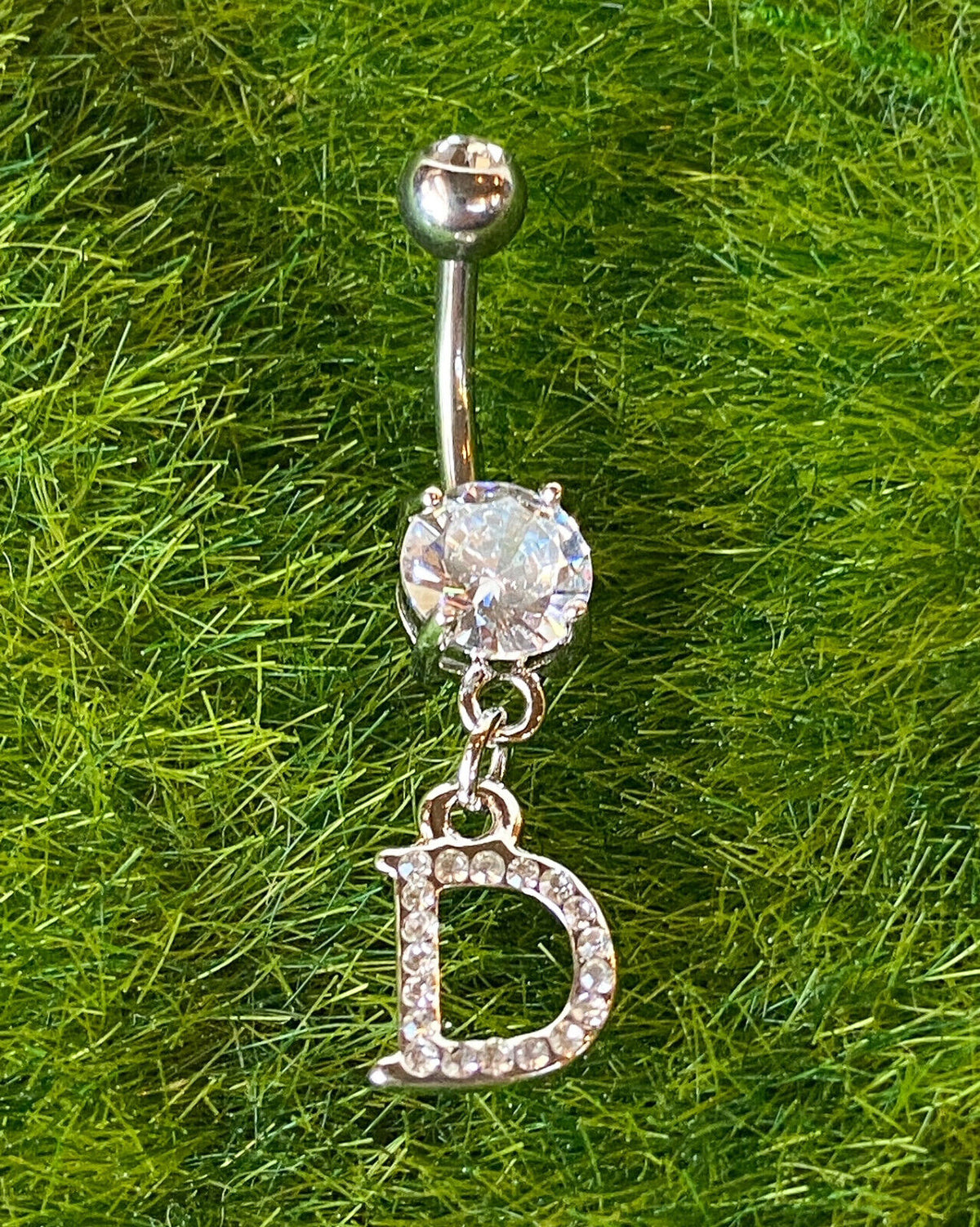 1pc Initial Clear Gem Belly Ring Navel Piercing Pierced Letter Naval Jewelry (Initial: D)