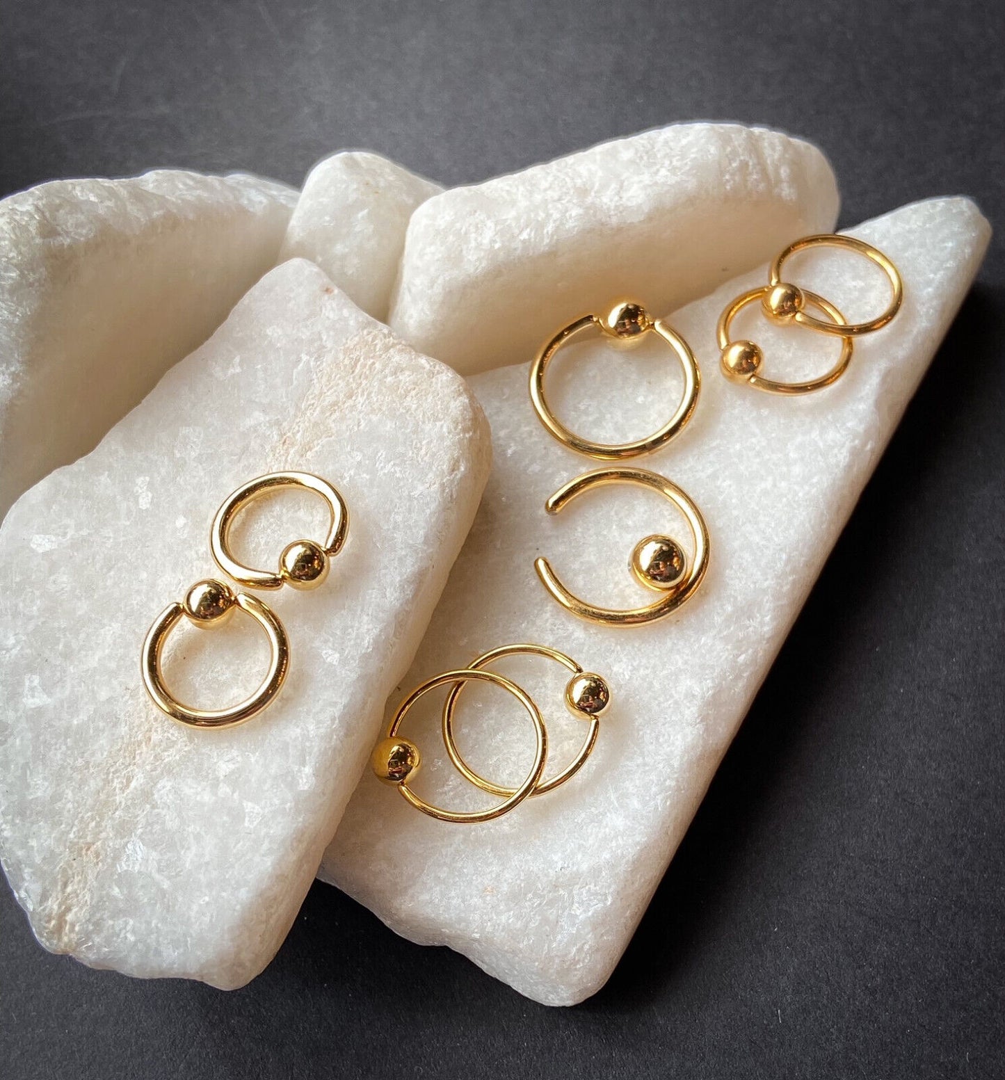 PAIR Gold Captive Bead Rings CBR's Nipple, Septum, Helix, Tragus Piercings