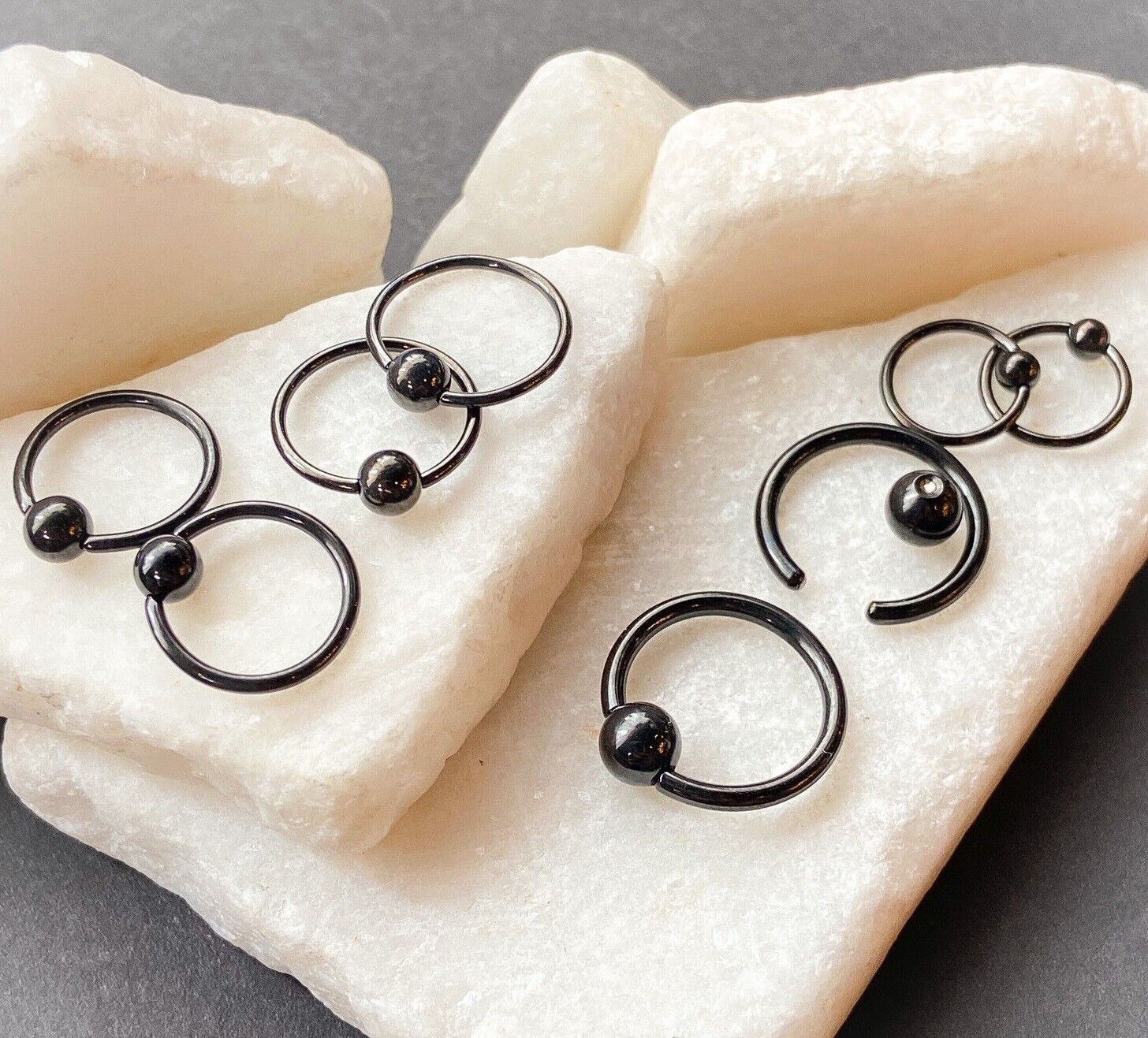 PAIR Black Captive Bead Rings CBR's Nipple, Septum, Helix, Tragus Piercings