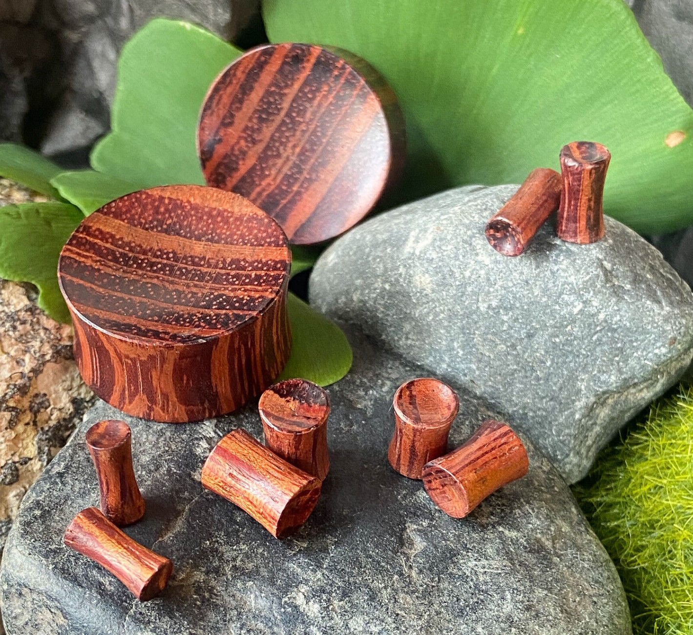 PAIR Concave Red Tiger Wood Plugs Organic Earlets Gauges Body Jewelry