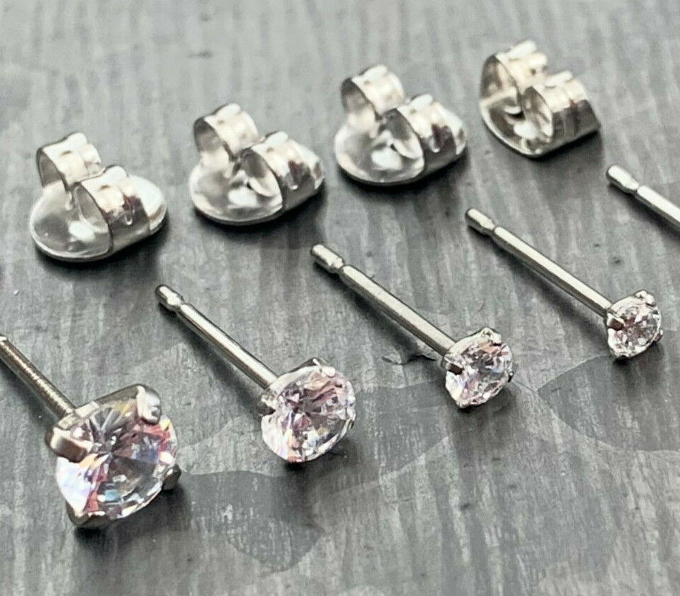 PAIR Martini Set CZ Gem Stud Earrings 6AL-4VELI ASTM F136 Implant Grade Titanium
