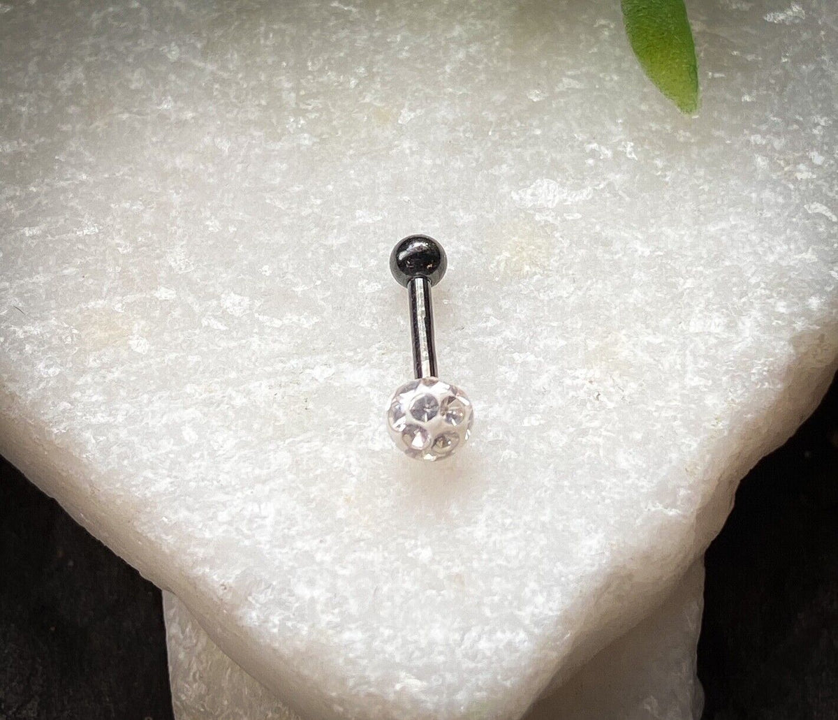 1pc Epoxy Coated Crystal Paved Ball Helix Tragus Cartilage Barbell Int. Threaded (Color: Black)