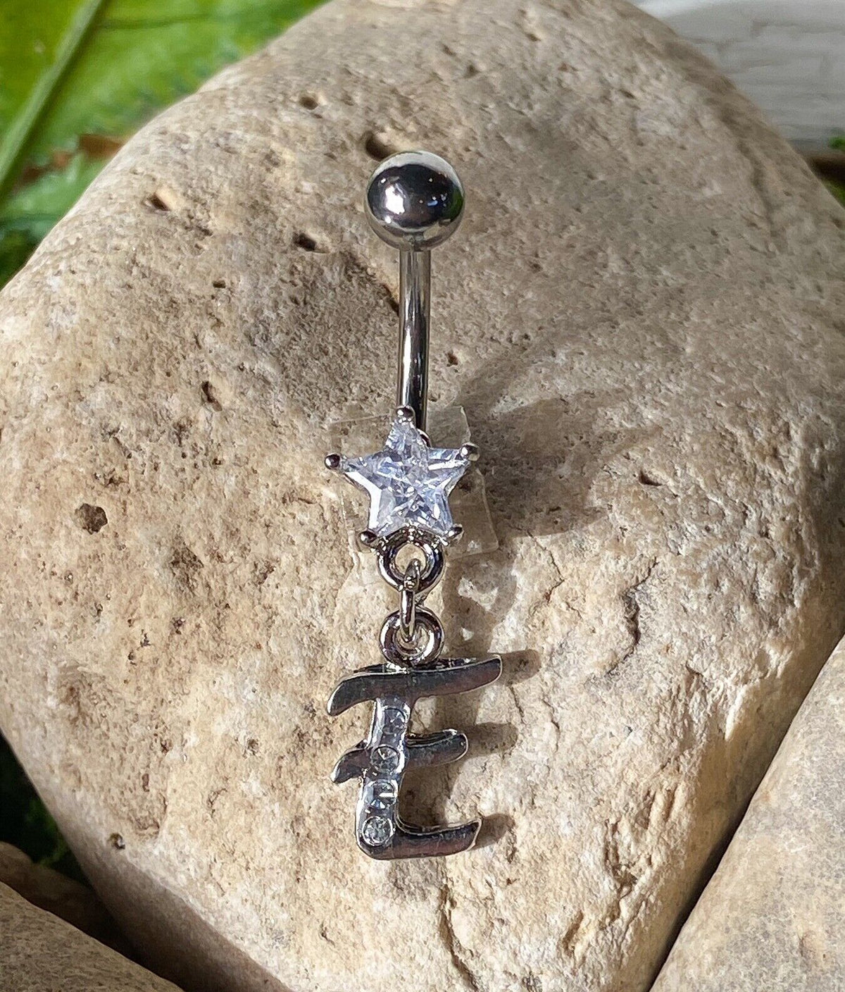 1pc Initial "Metro" Clear Gem Belly Ring Navel Pierced Naval Piercing Letter (Initial: E)