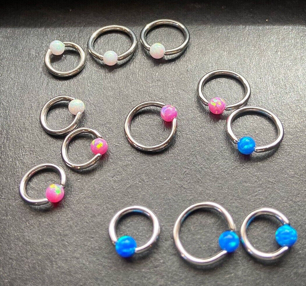 PAIR Synthetic Opal Ball Captive Bead Rings Tragus Helix CBR Body Jewelry