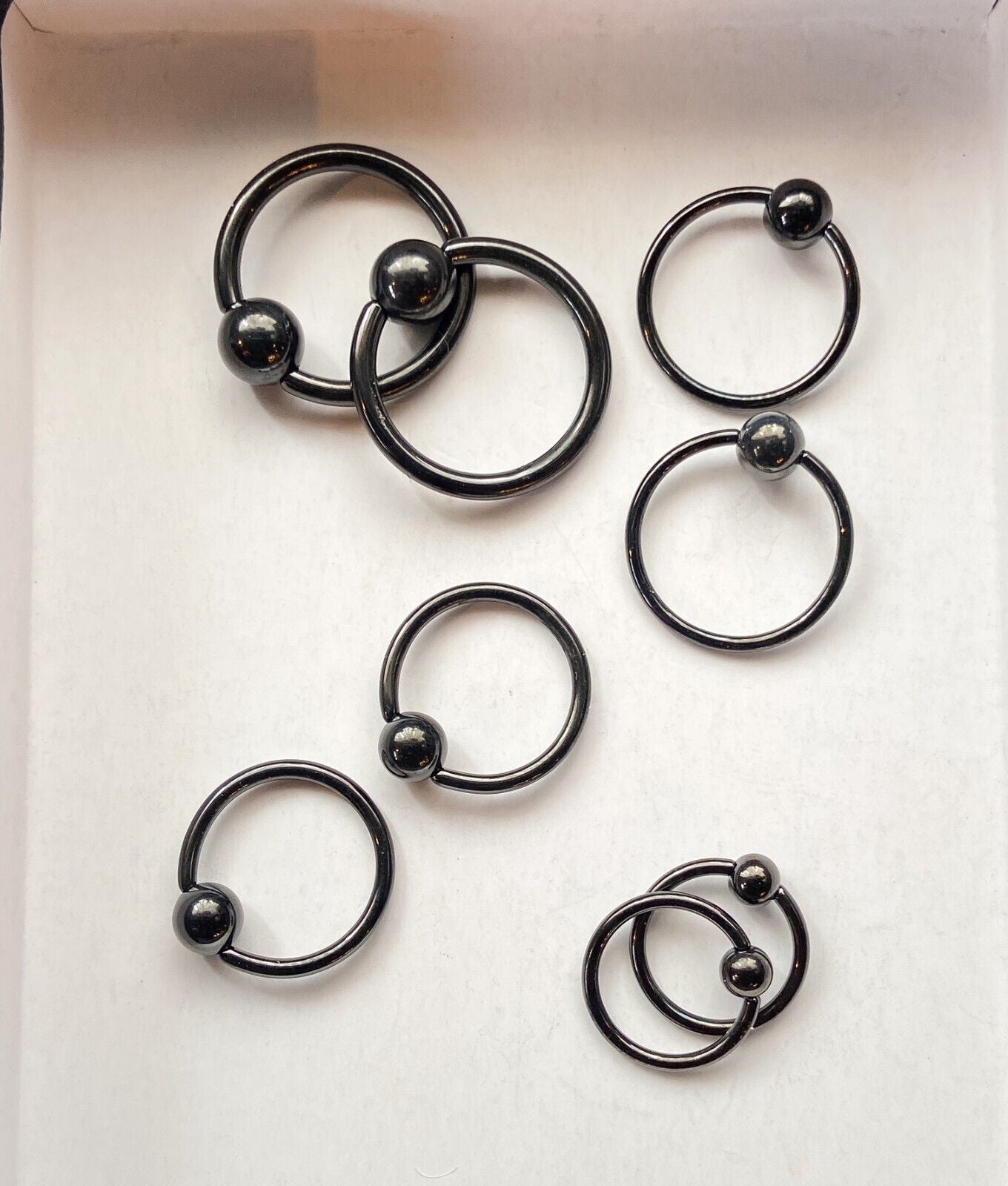 PAIR Black Captive Bead Rings CBR's Nipple, Septum, Helix, Tragus Piercings