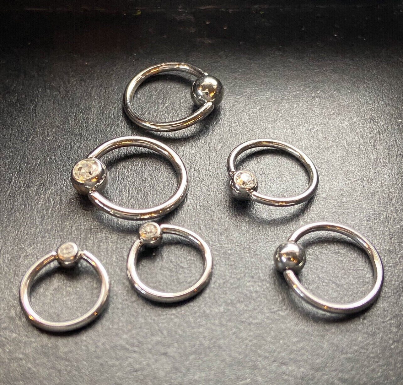 PAIR Clear Gem Captive Bead Rings for Ears, Eyebrow, Septum, Nipple Rings, etc