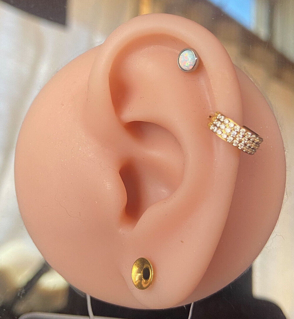 3pc Value Pack Synthetic Opal Set Tragus Helix Cartilage Ring 16g 1/4"