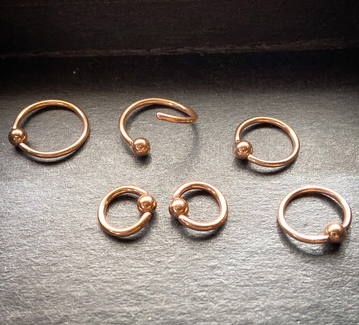 PAIR Fixed Ball Rose Gold Captive Bead Rings Nipple Helix Tragus Septum Piercing