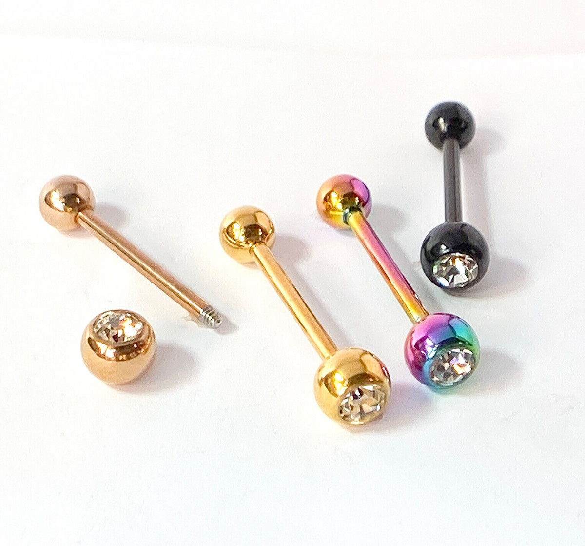 4pc Value Pack Ion Plated Gem Tongue Rings 14g Tounge Body Jewelry