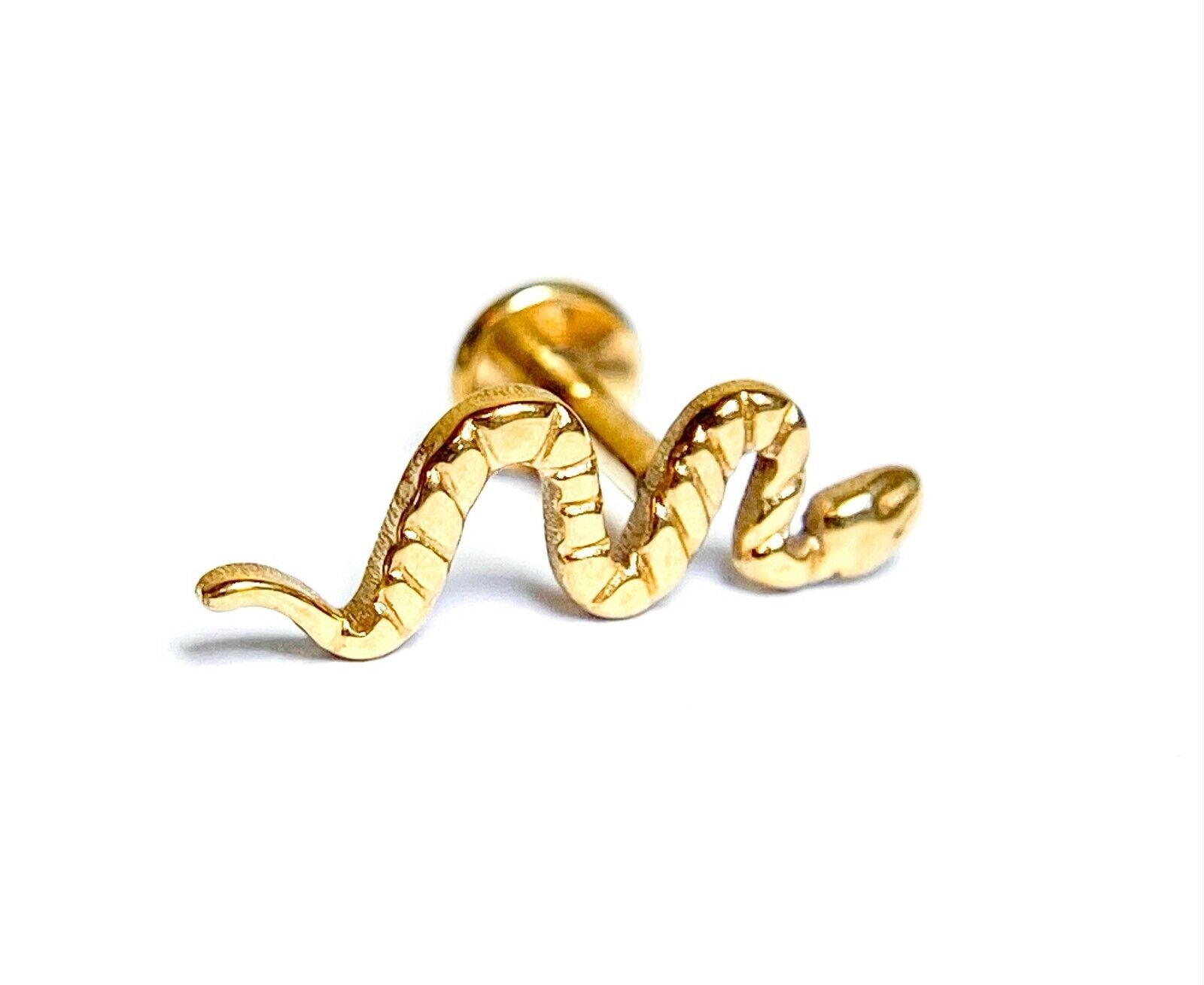 1pc Implant Grade Titanium Snake Labret Internally Threaded Cartilage Stud Ring (Color: Gold)