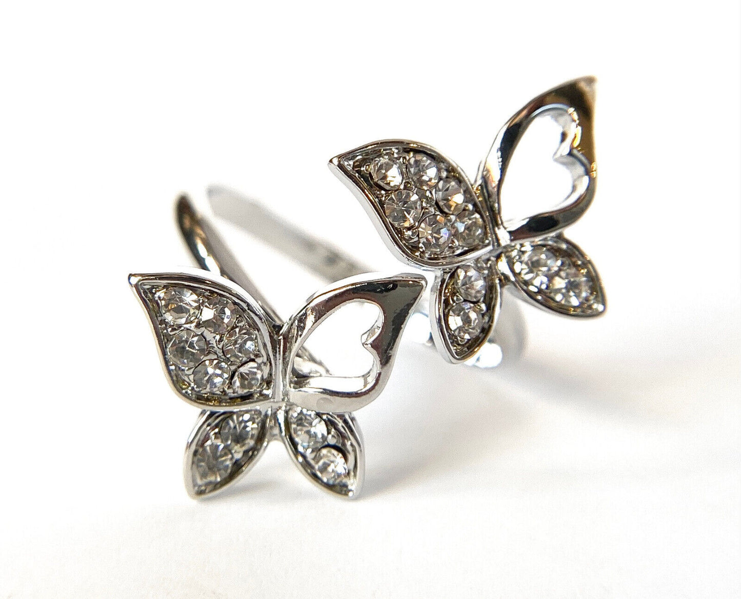 Double Butterfly Multi-Paved CZ Gems Adjustable Mid Ring