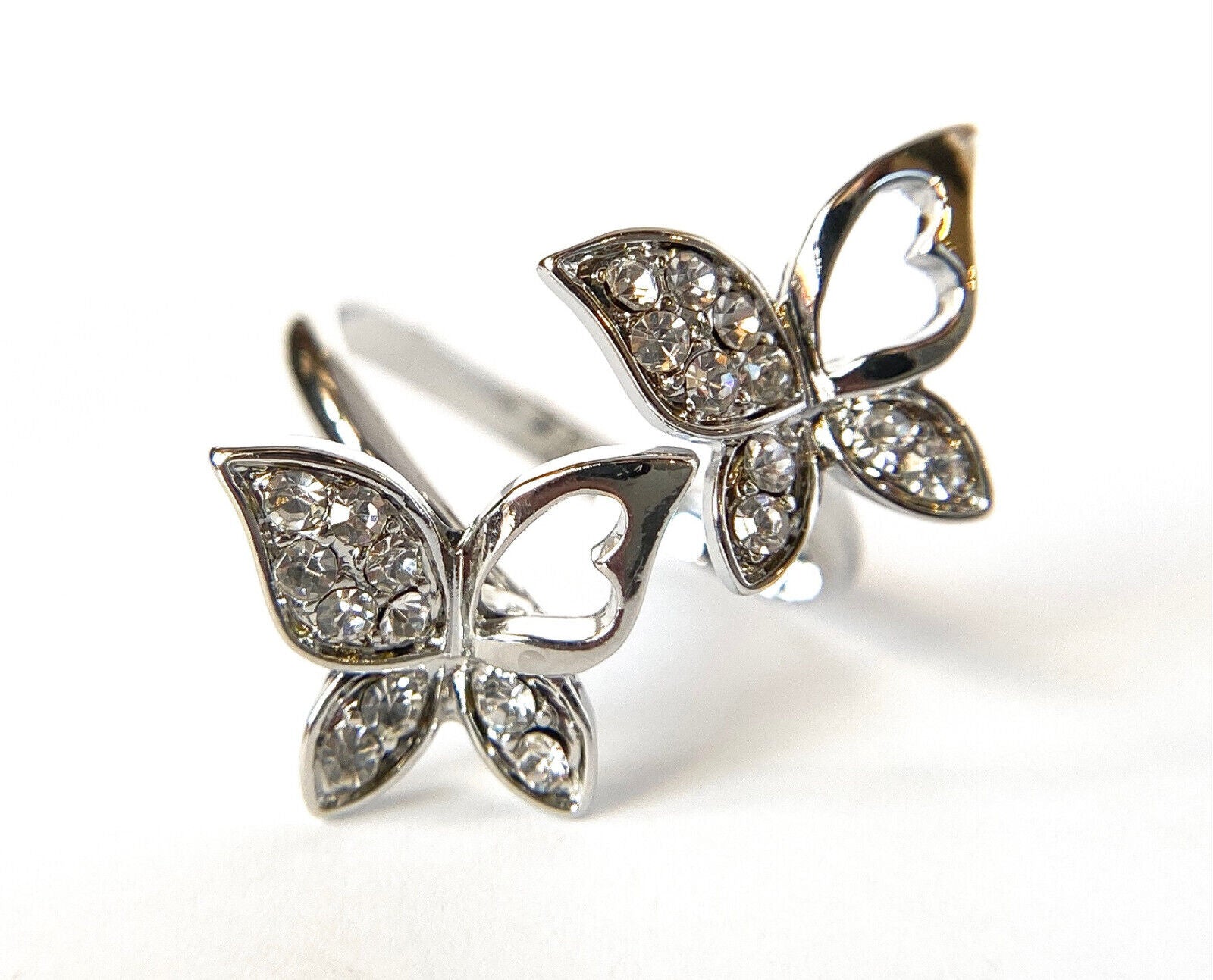Double Butterfly Multi-Paved CZ Gems Adjustable Mid Ring