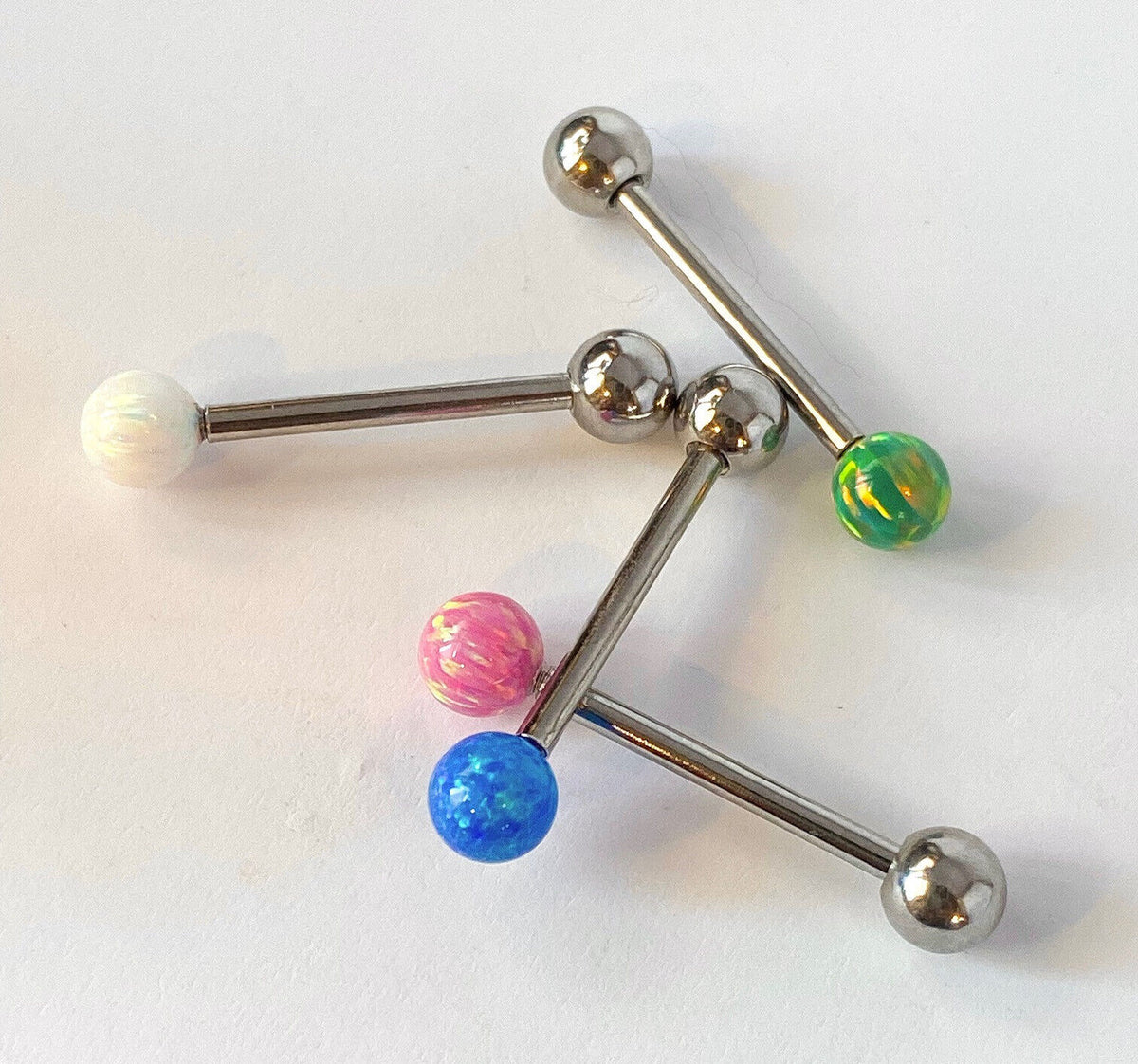 1pc Internally Threaded 5mm Opal Ball Tongue Ring Steel Barbell 5/8" 16mm 14g