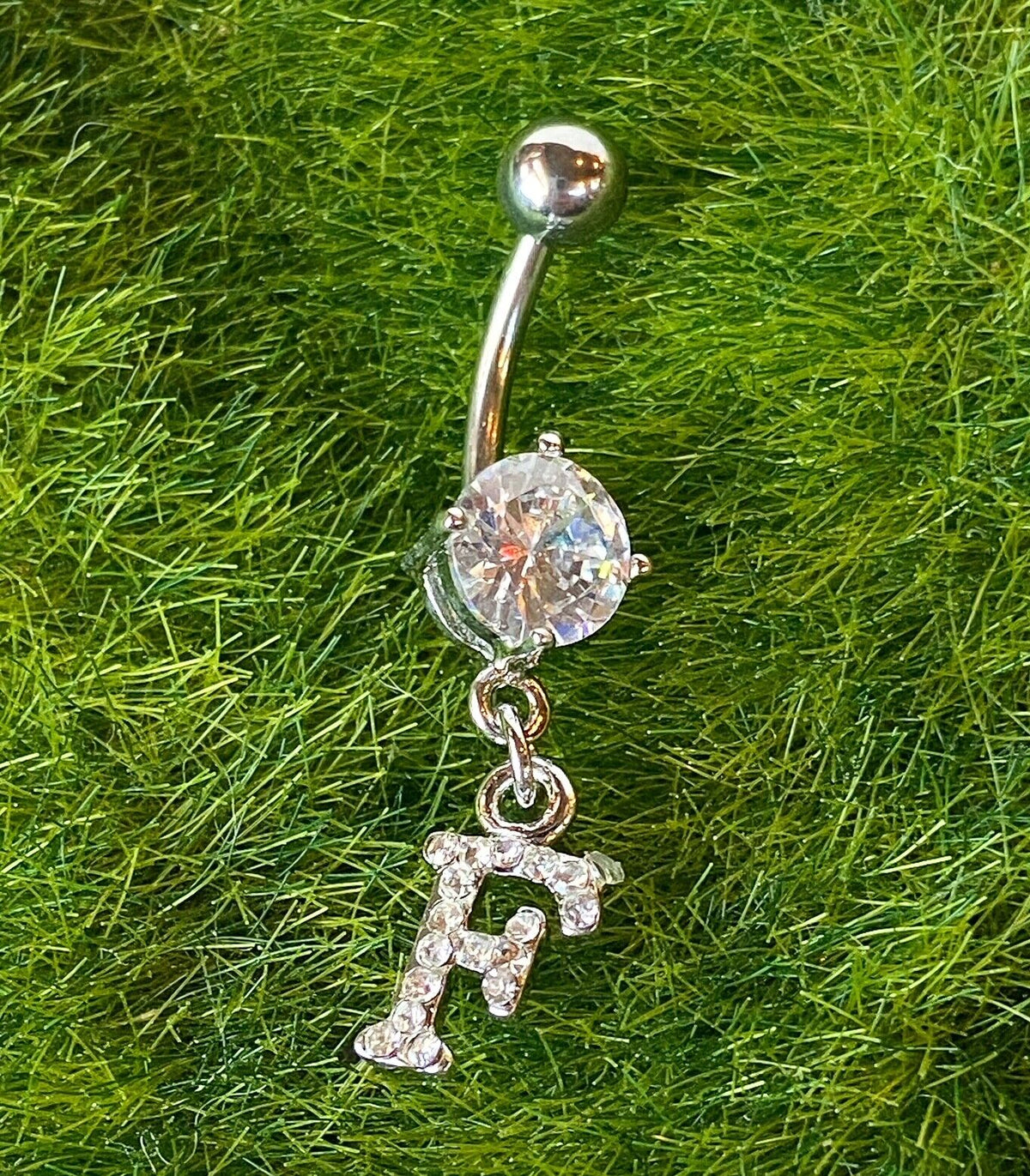 1pc Initial Clear Gem Belly Ring Navel Piercing Pierced Letter Naval Jewelry (Initial: F)