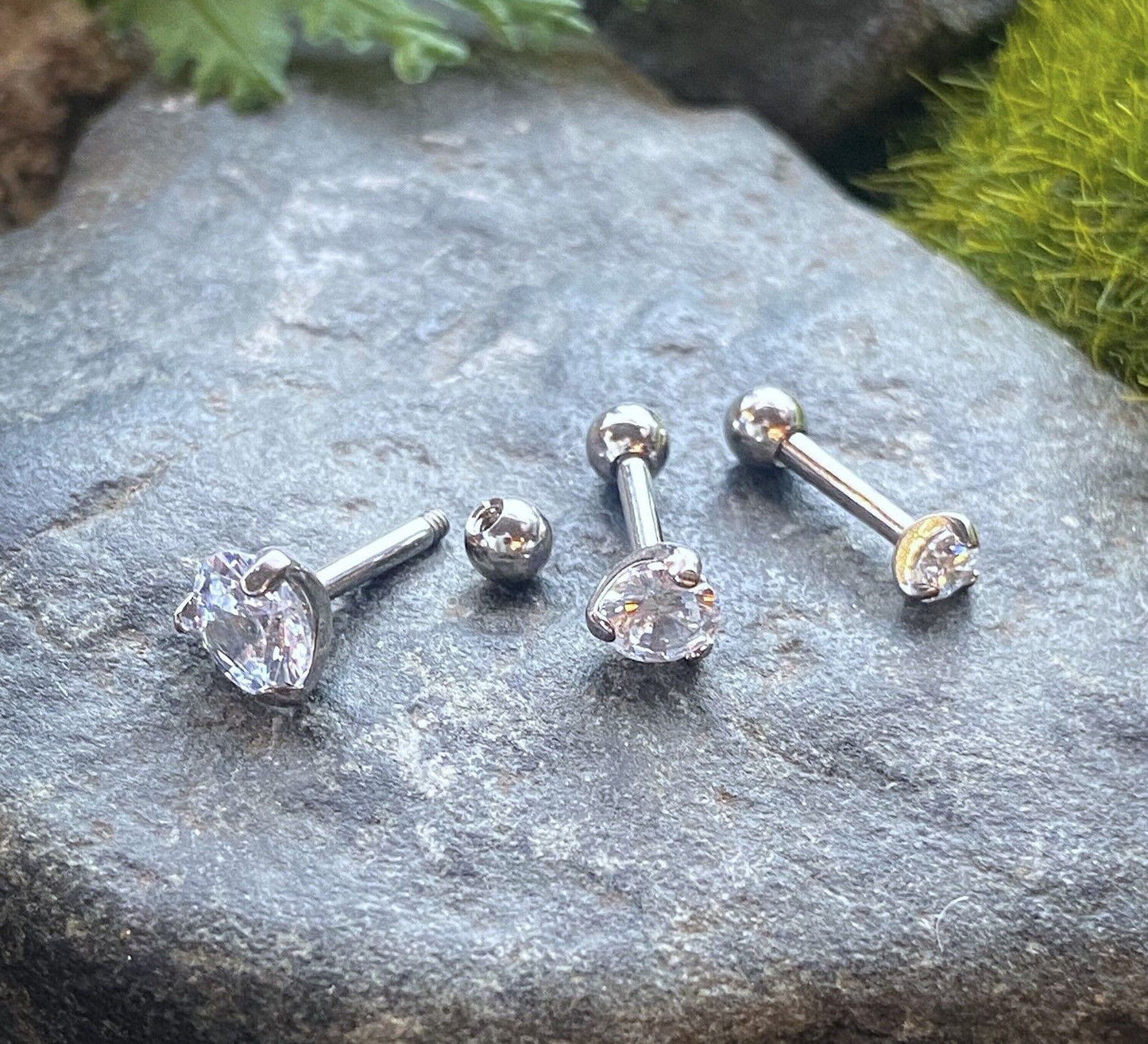 3pc Value Pack 3mm-4mm-5mm Prong Set Gem Tragus Helix Cartilage Ring 16g 1/4"