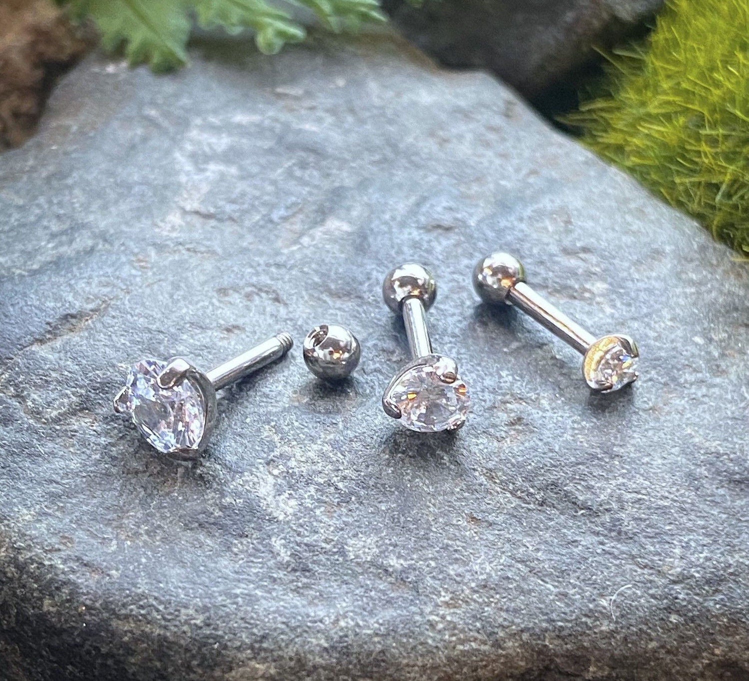 3pc Value Pack 3mm-4mm-5mm Prong Set Gem Tragus Helix Cartilage Ring 16g 1/4"
