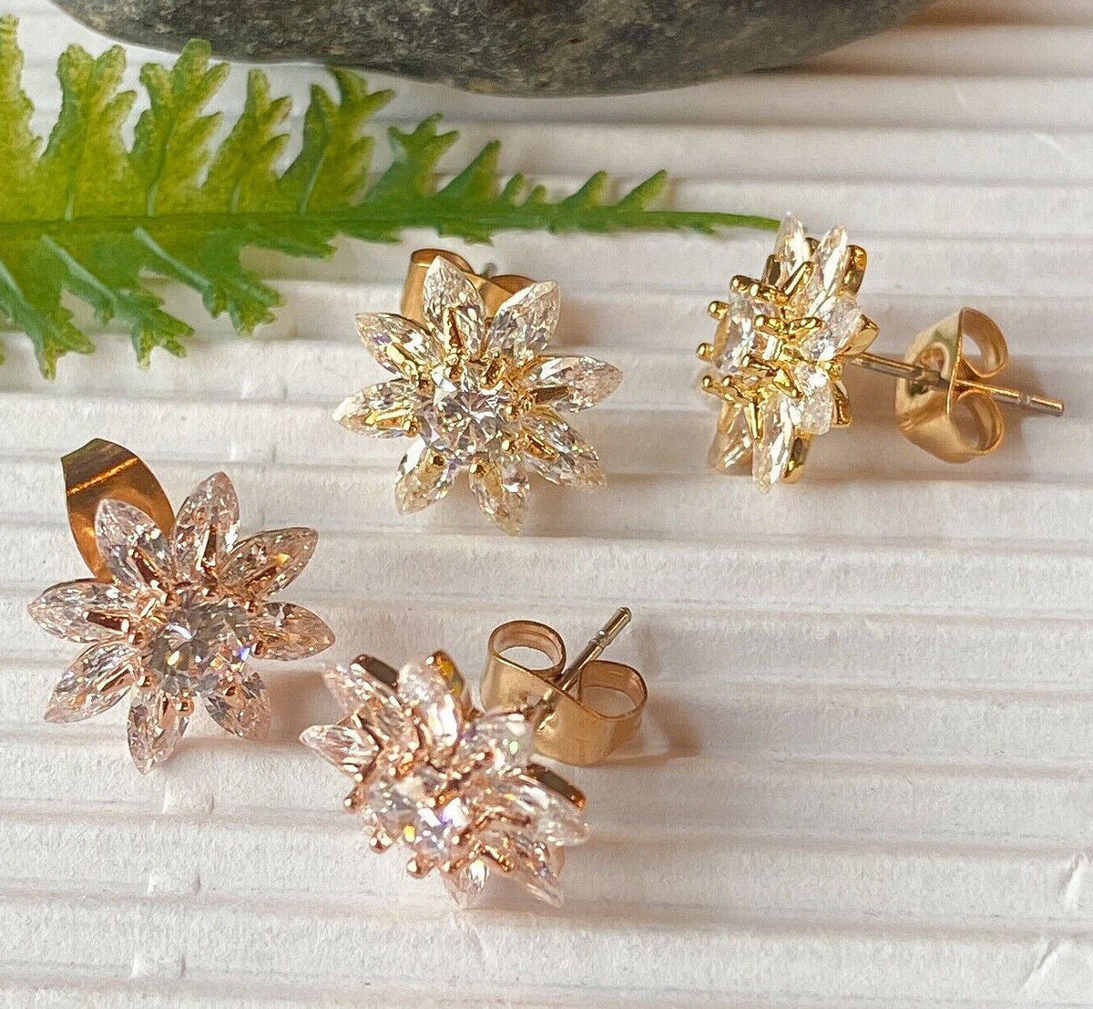 PAIR of Marquise CZ Flower 316L Surgical Steel Post 20g Earrings Studs