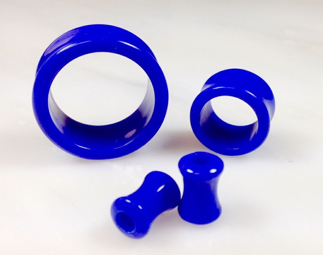 PAIR Solid Color Ear Tunnels Plugs Gauges Earlets - 3mm through 30mm available (Main Color: Dark Blue)
