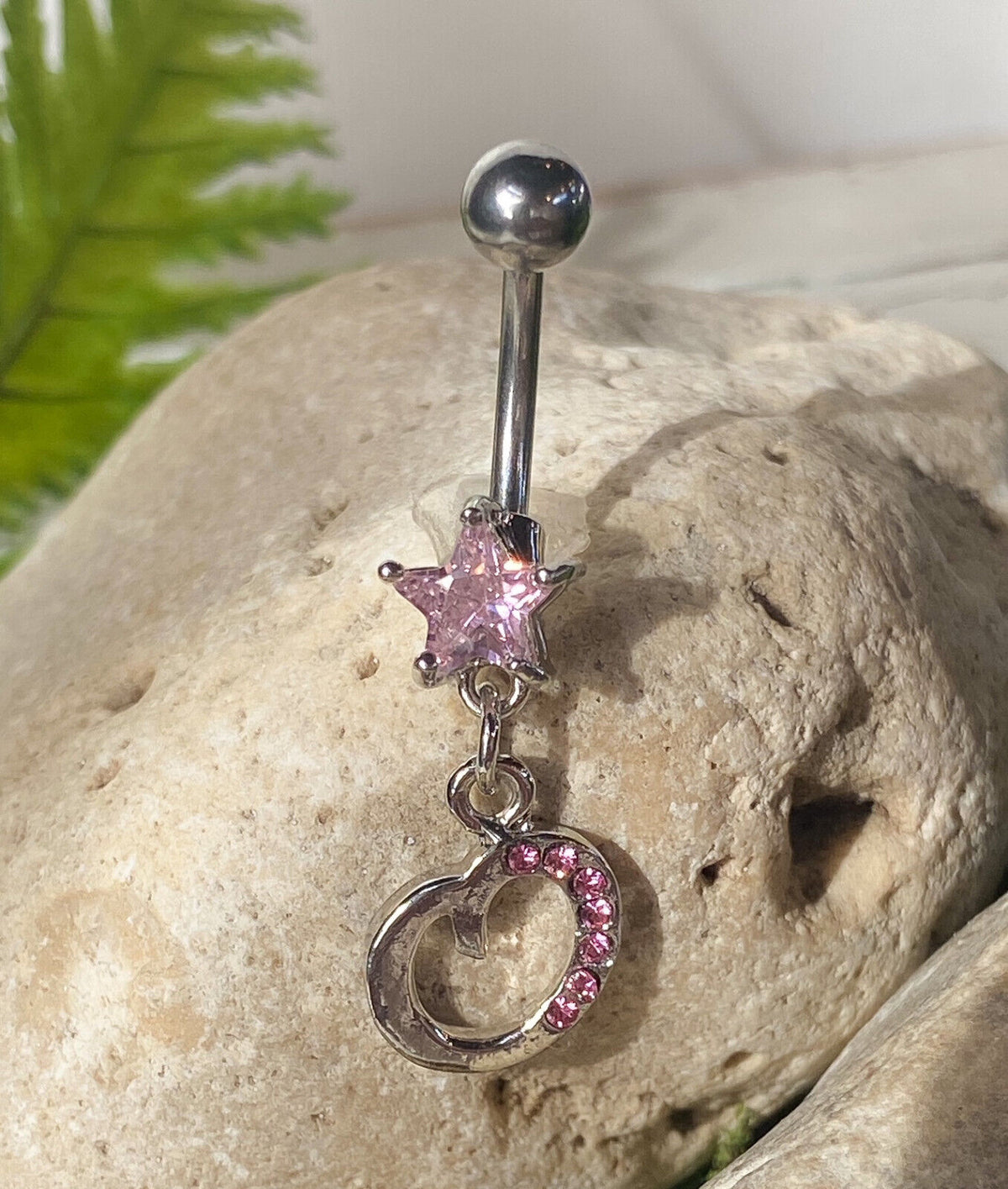 1pc Initial Belly Ring "Metro" Style Pink Gems Navel Naval Letter Body Jewelry (Initial: O)