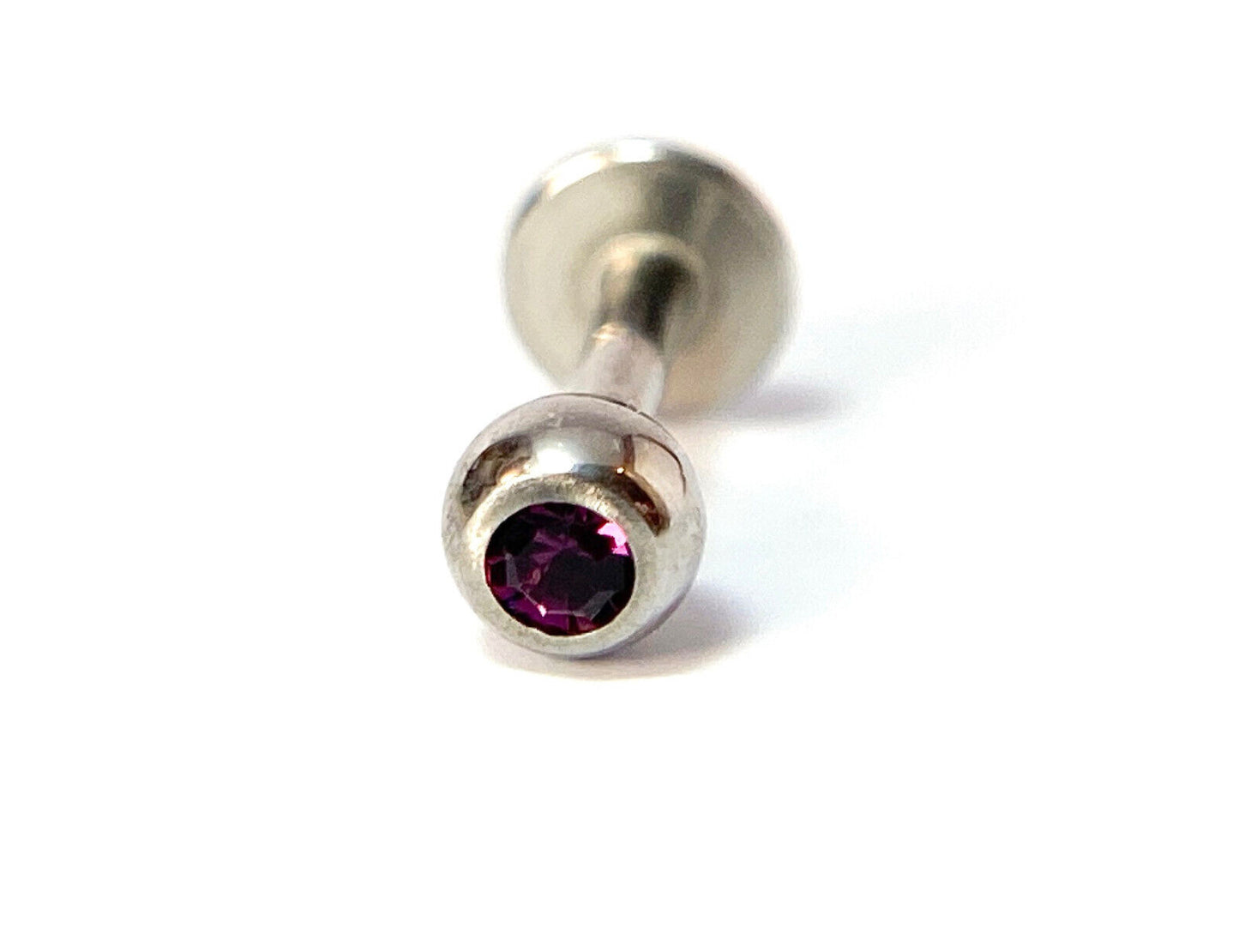 1pc Press-Fit Gem Ball 316L Surgical Steel 16g Labret Monroe Cheek Barbell (Color: Purple)